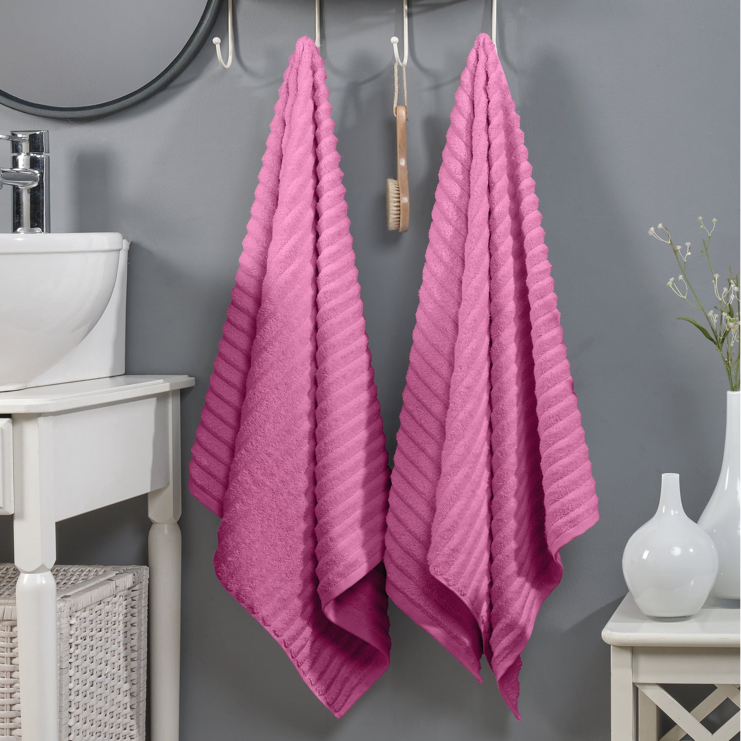 Elegant Comfort 2-Pack Premium Turkish Cotton Corduroy Stripe Bath Towel Set, 27 x 54 inch