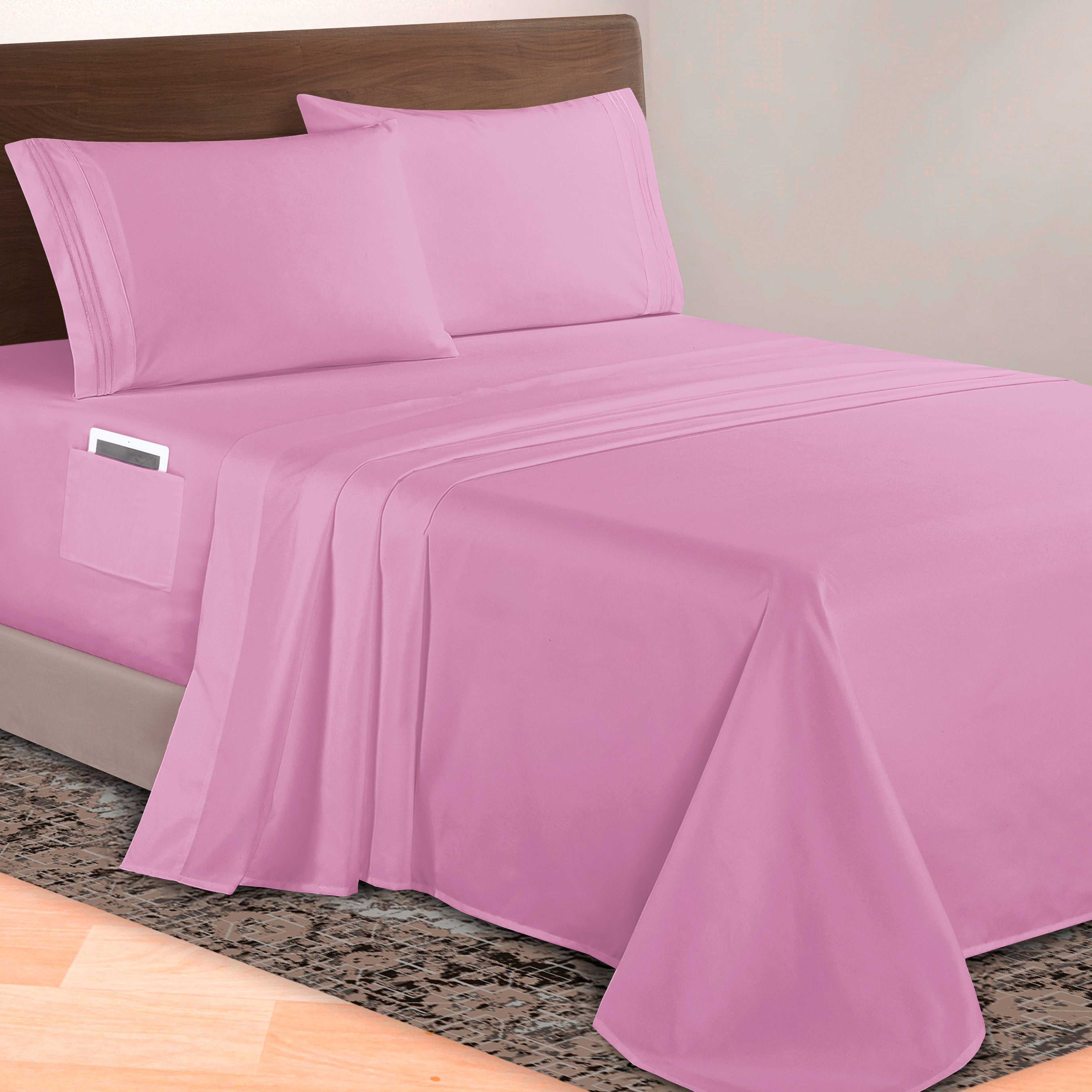 Extra deep 18-24 Inch Pocket 3 Line Embroidery, 4-Piece Sheet Set, Bright Shades