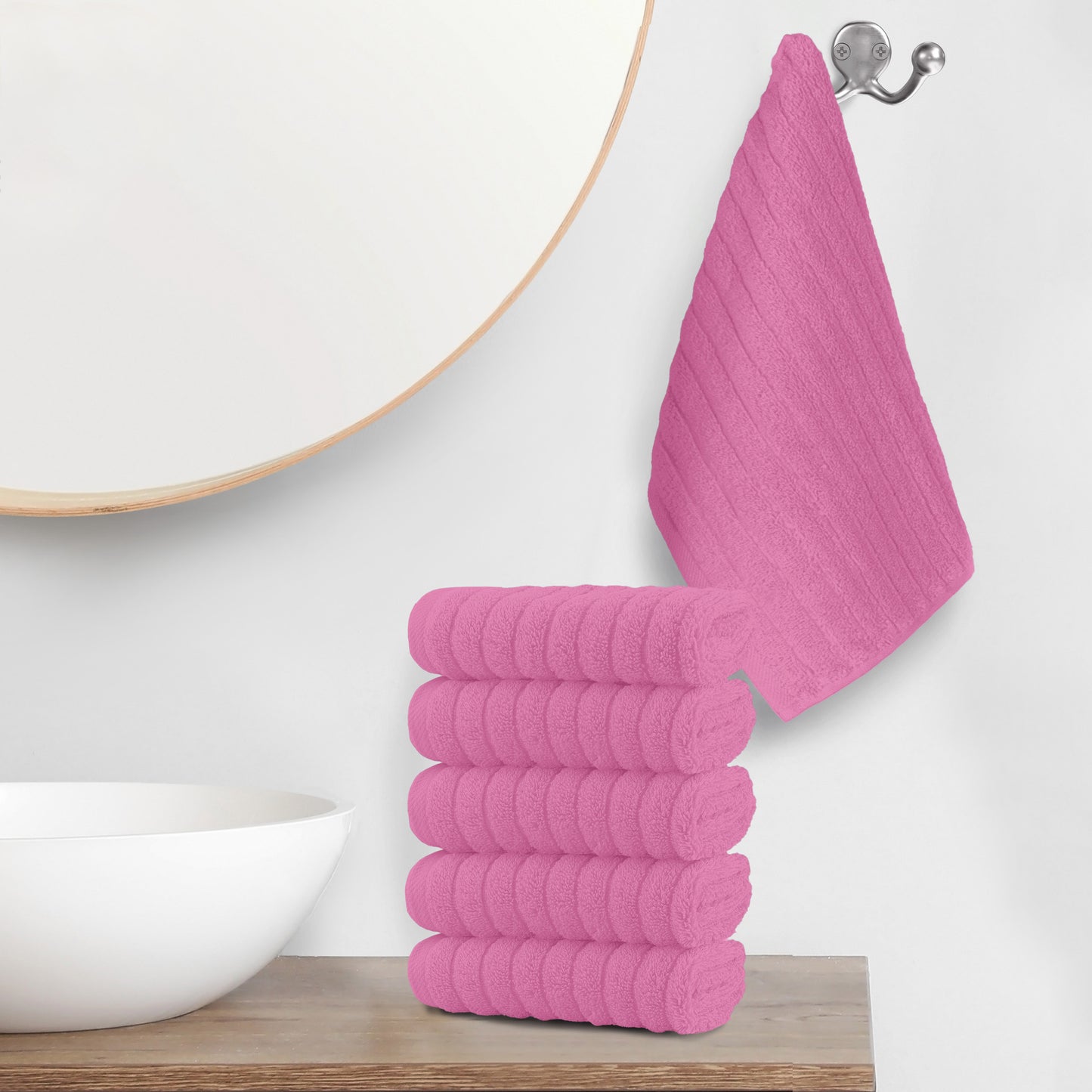 Elegant Comfort 6-Pack Premium Turkish Cotton Corduroy Stripe Washcloths Set, 13 x 13 inch