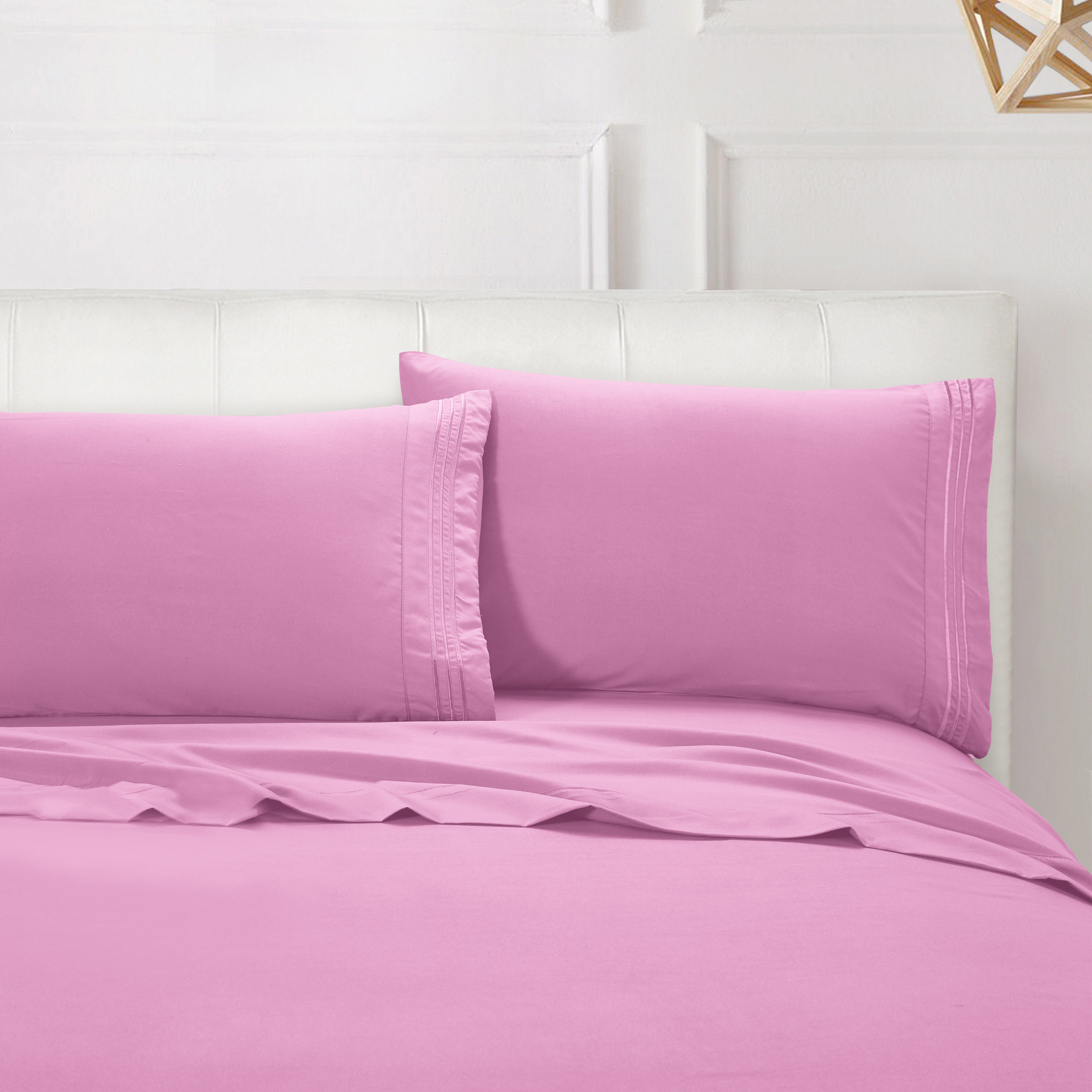 Essential Solid 3 Line Embroidery - Soft as a Hotel Premium Quality, 4-Piece Sheet Set, Bright Shades