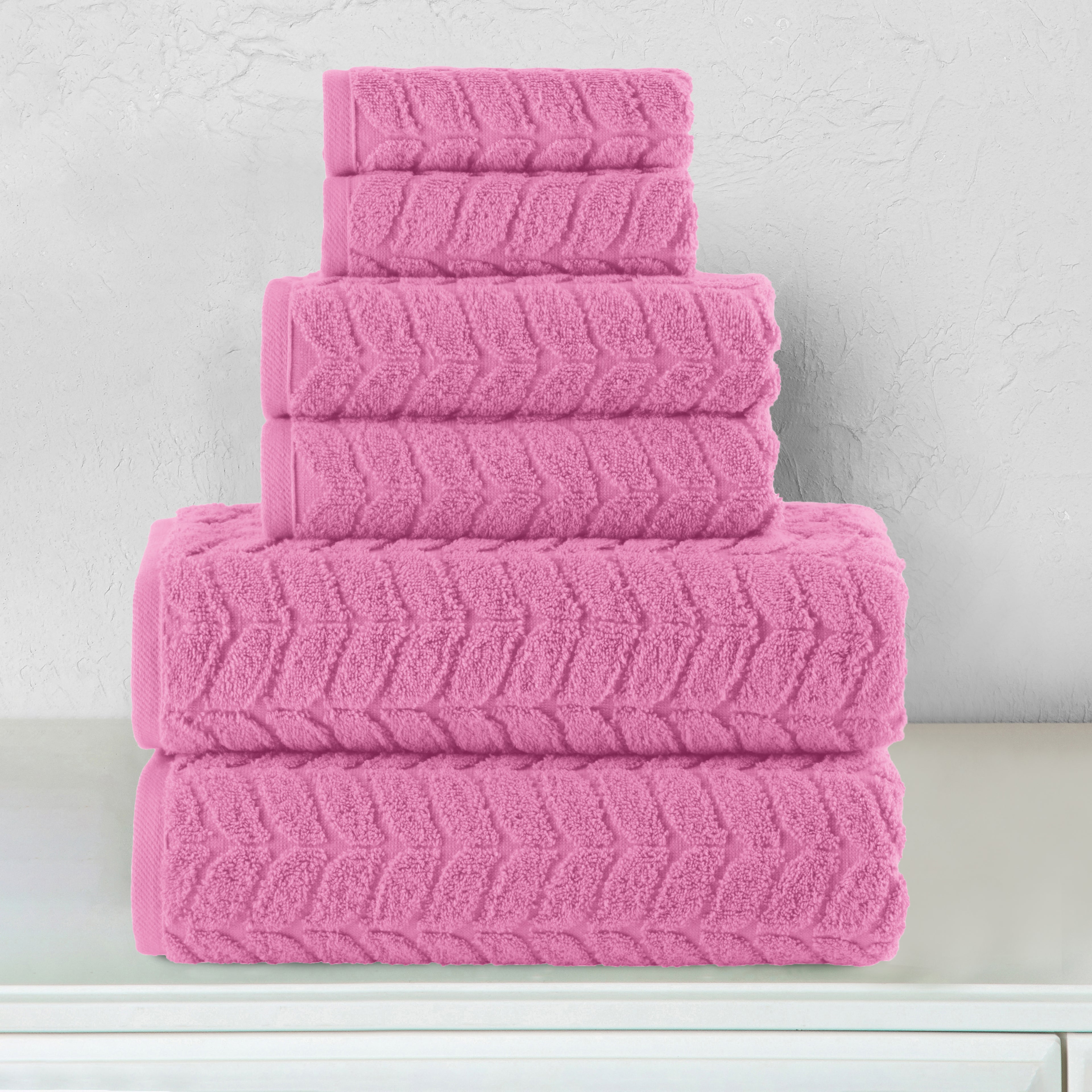 6-Piece Turkish Cotton Braided Towel Set, 2 Washcloths, 2 Hand Towels and 2 Bath Towels