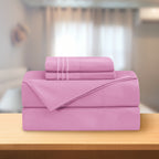 Essential Solid 3 Line Embroidery - Soft as a Hotel Premium Quality, 4-Piece Sheet Set, Bright Shades