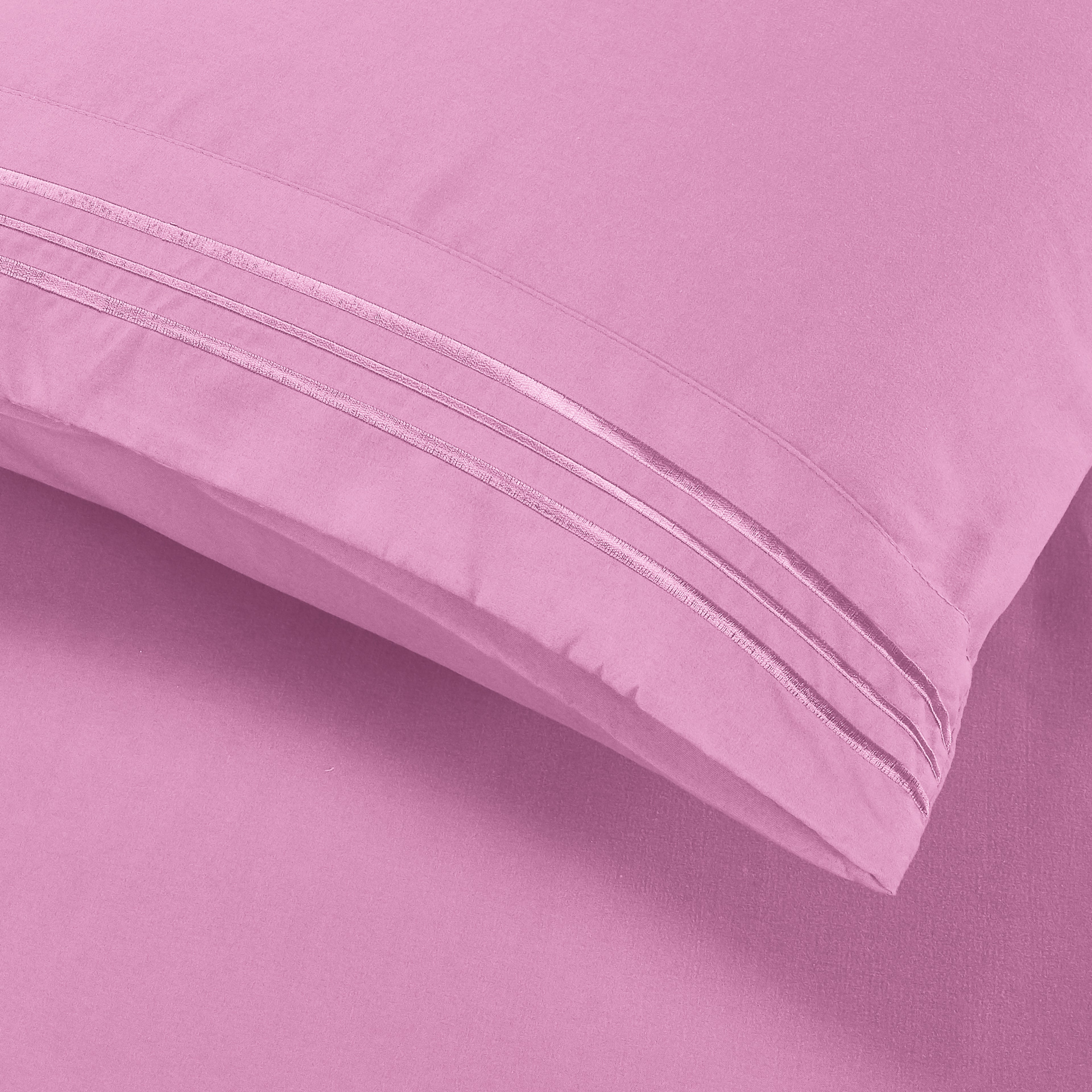 Essential Solid 3 Line Embroidery - Soft as a Hotel Premium Quality, 4-Piece Sheet Set, Bright Shades