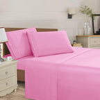 Essential Solid 3 Line Embroidery - Soft as a Hotel Premium Quality, 4-Piece Sheet Set, Bright Shades