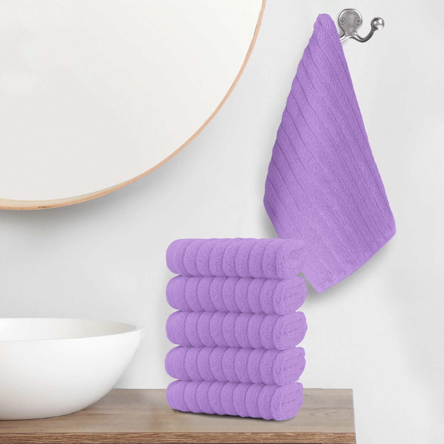 Elegant Comfort 6-Pack Premium Turkish Cotton Corduroy Stripe Washcloths Set, 13 x 13 inch