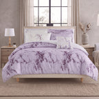 Reversible 10-Piece Marble Print Comforter Set, Includes 6-Piece Sheet Set with Double Sided Storage Pockets