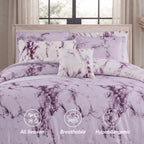 Reversible 10-Piece Marble Print Comforter Set, Includes 6-Piece Sheet Set with Double Sided Storage Pockets