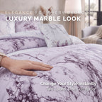 Reversible 10-Piece Marble Print Comforter Set, Includes 6-Piece Sheet Set with Double Sided Storage Pockets