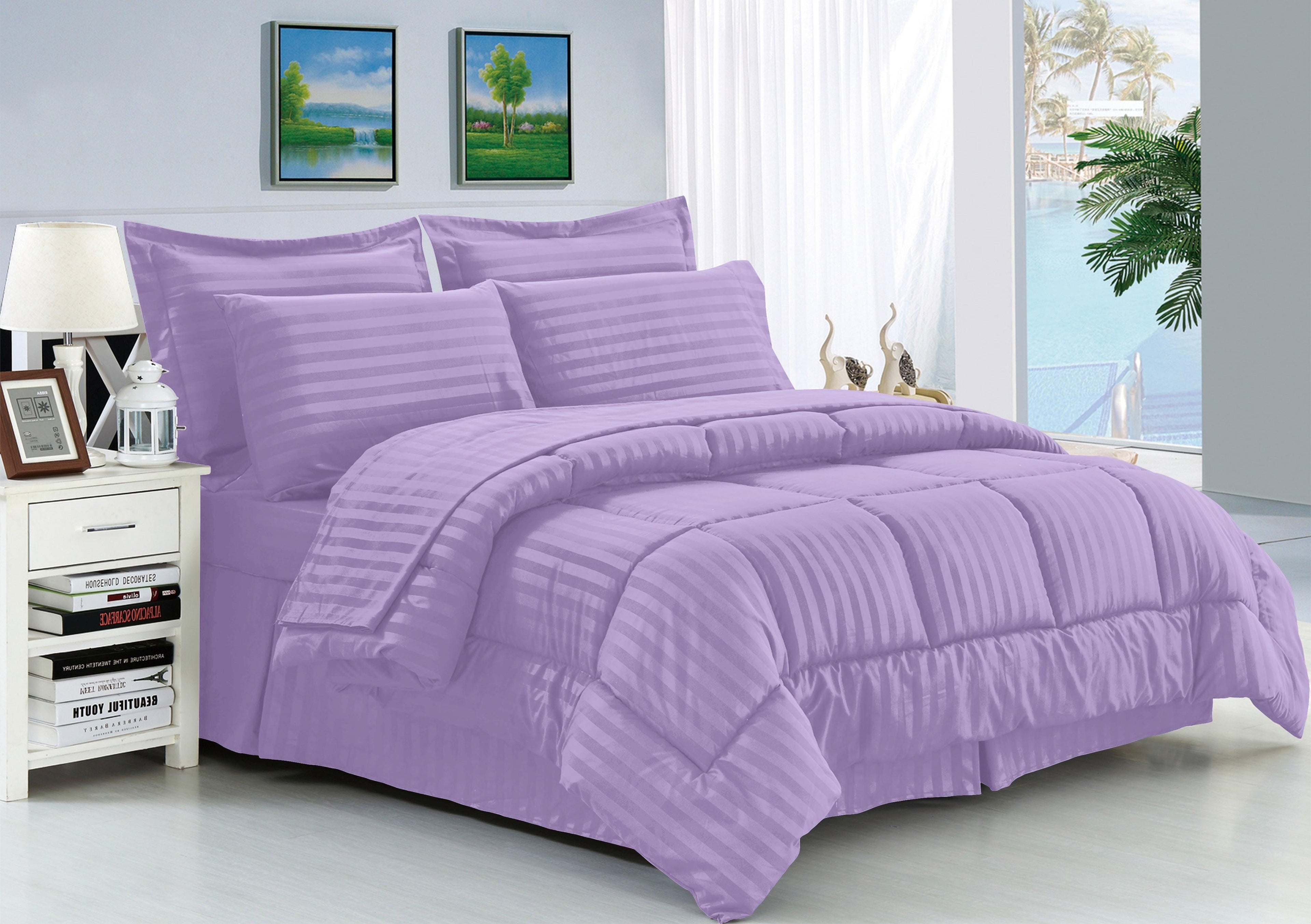 8-Piece Dobby Stripe Comforter Set - Includes 4-Piece Sheet Set with Double Sided Storage Pockets