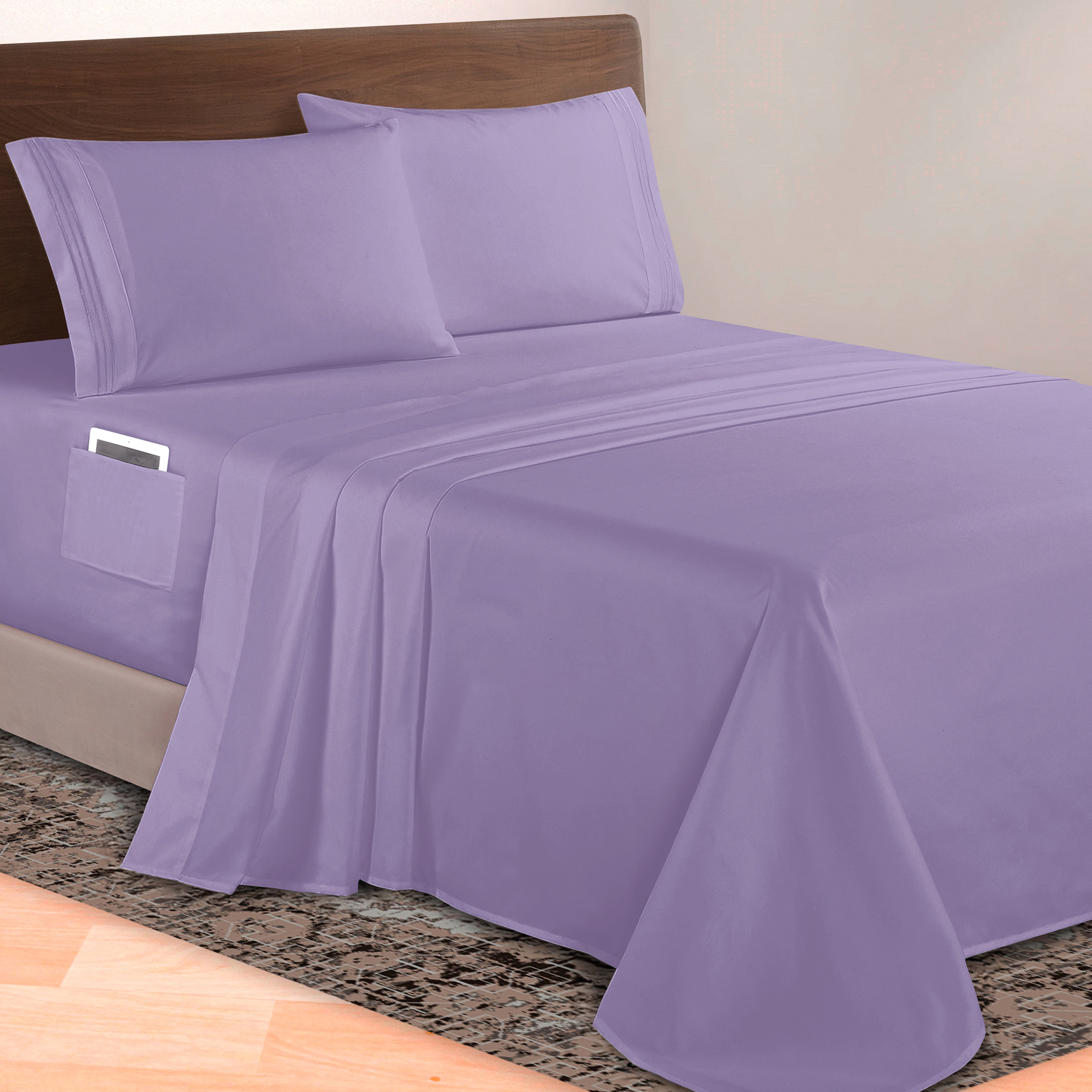 Extra deep 18-24 Inch Pocket 3 Line Embroidery, 4-Piece Sheet Set, Bright Shades