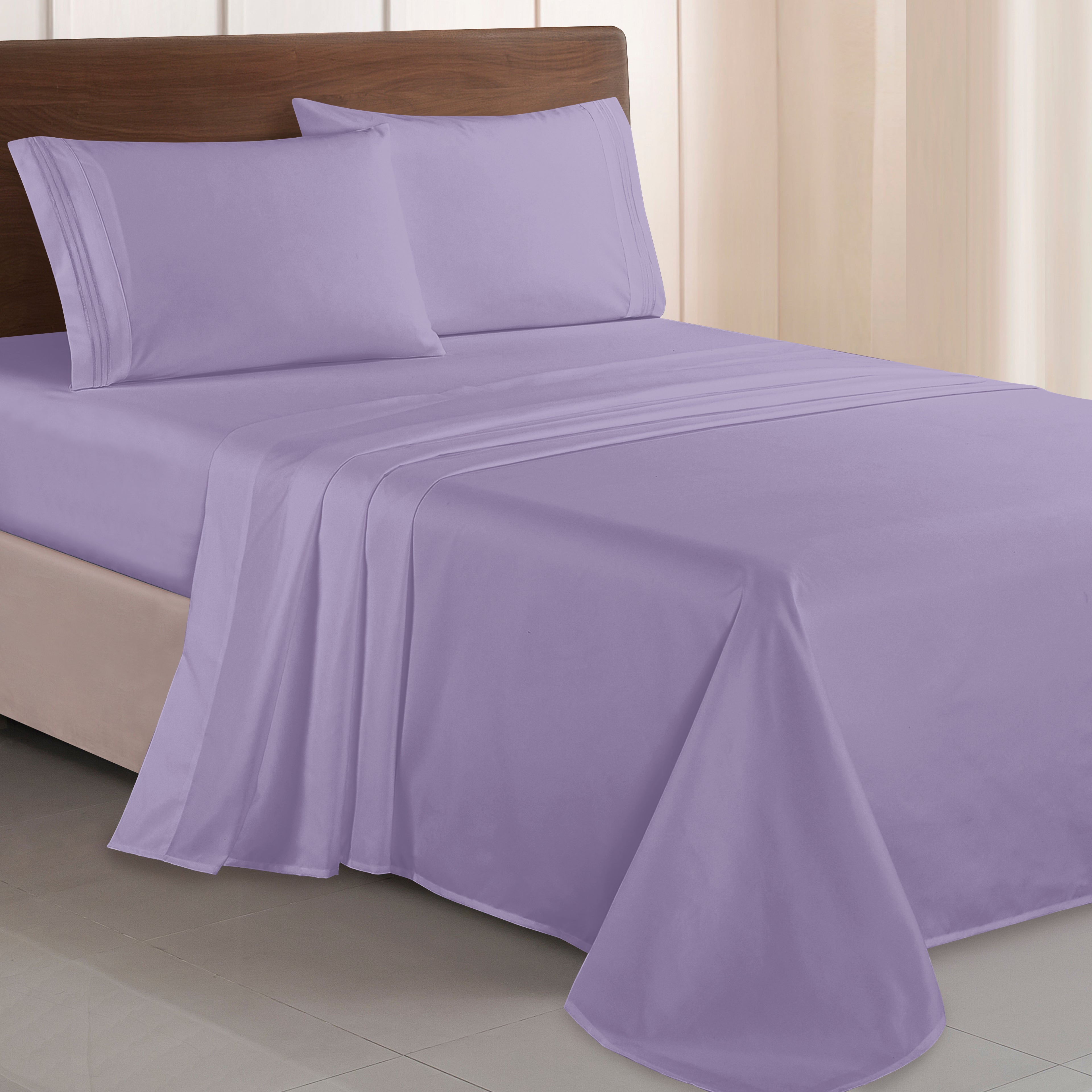 Essential Solid 3 Line Embroidery - Soft as a Hotel Premium Quality, 4-Piece Sheet Set, Bright Shades