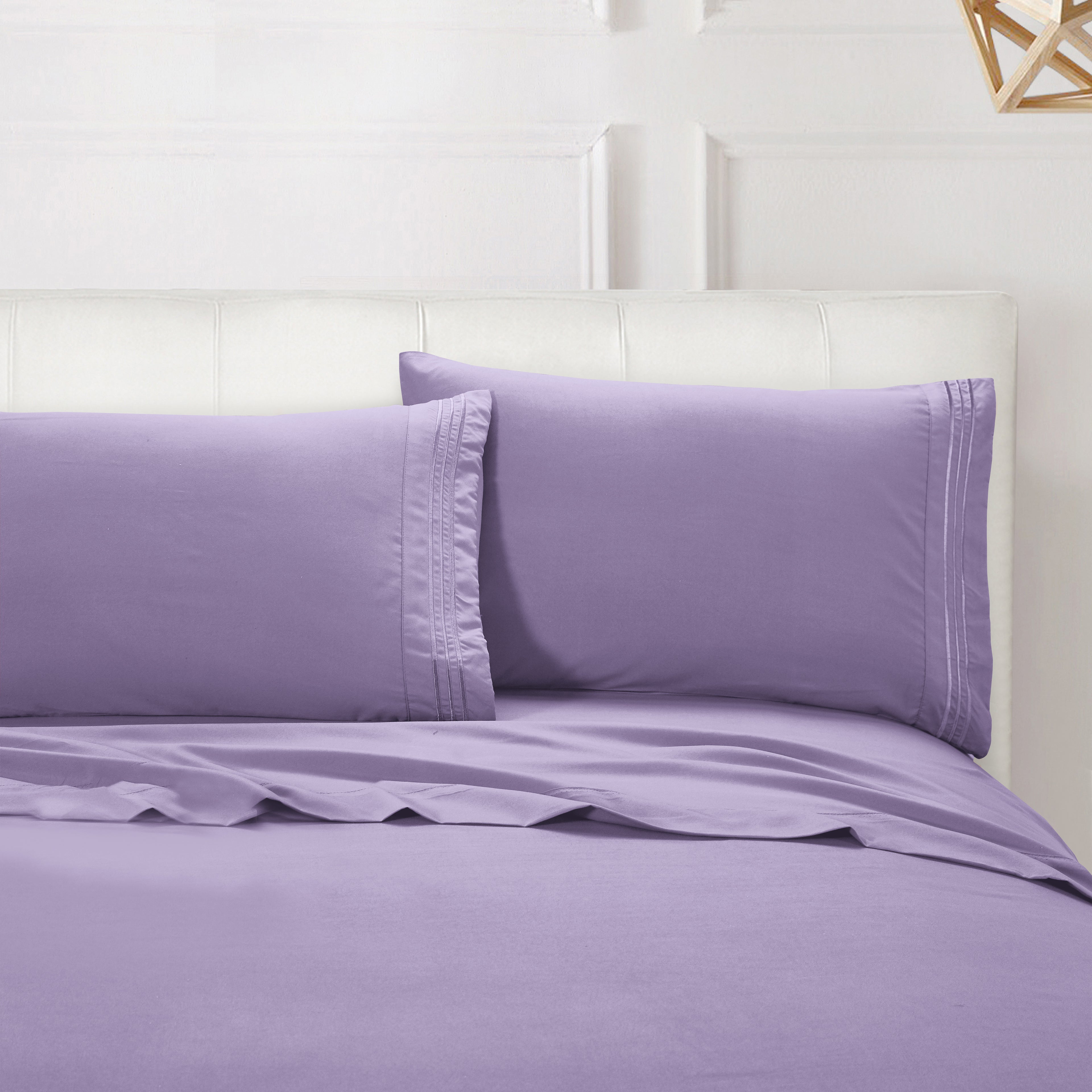Essential Solid 3 Line Embroidery - Soft as a Hotel Premium Quality, 4-Piece Sheet Set, Bright Shades
