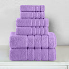 6-Piece Turkish Cotton 4 Lines Stripe Towel Set, 2 Washcloths, 2 Hand Towels and 2 Bath Towels