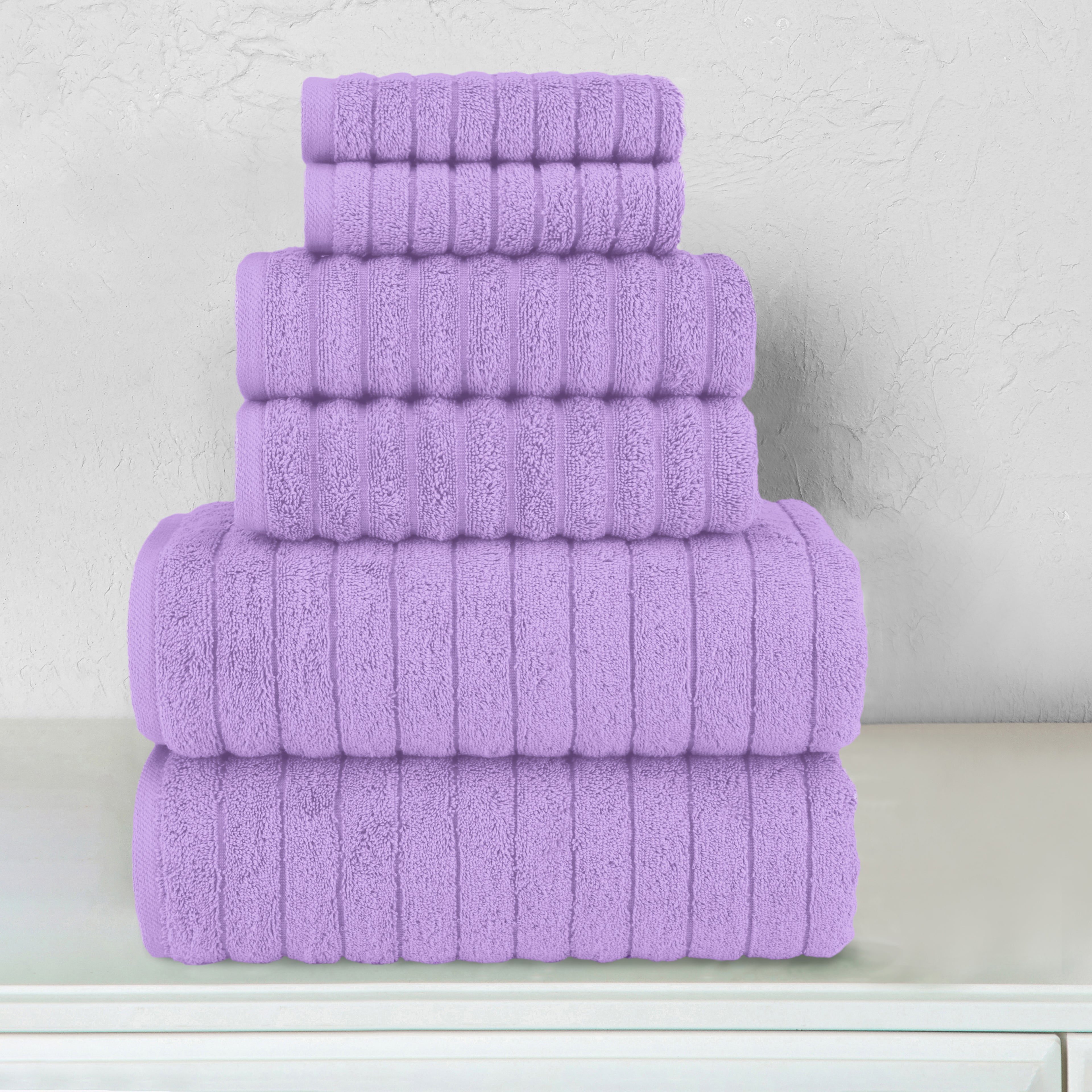 6-Piece Turkish Cotton Corduroy Towel Set, 2 Washcloths, 2 Hand Towels and 2 Bath Towels
