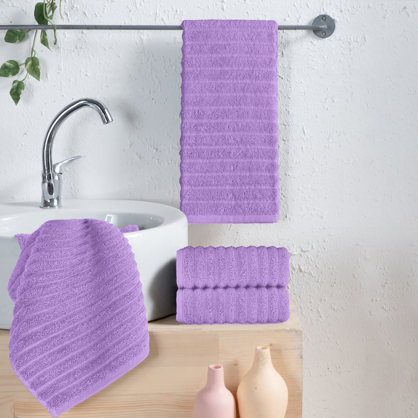 Elegant Comfort 4-Pack Premium Turkish Cotton Corduroy Stripe Hand Towel Set, 16 x 28 inch