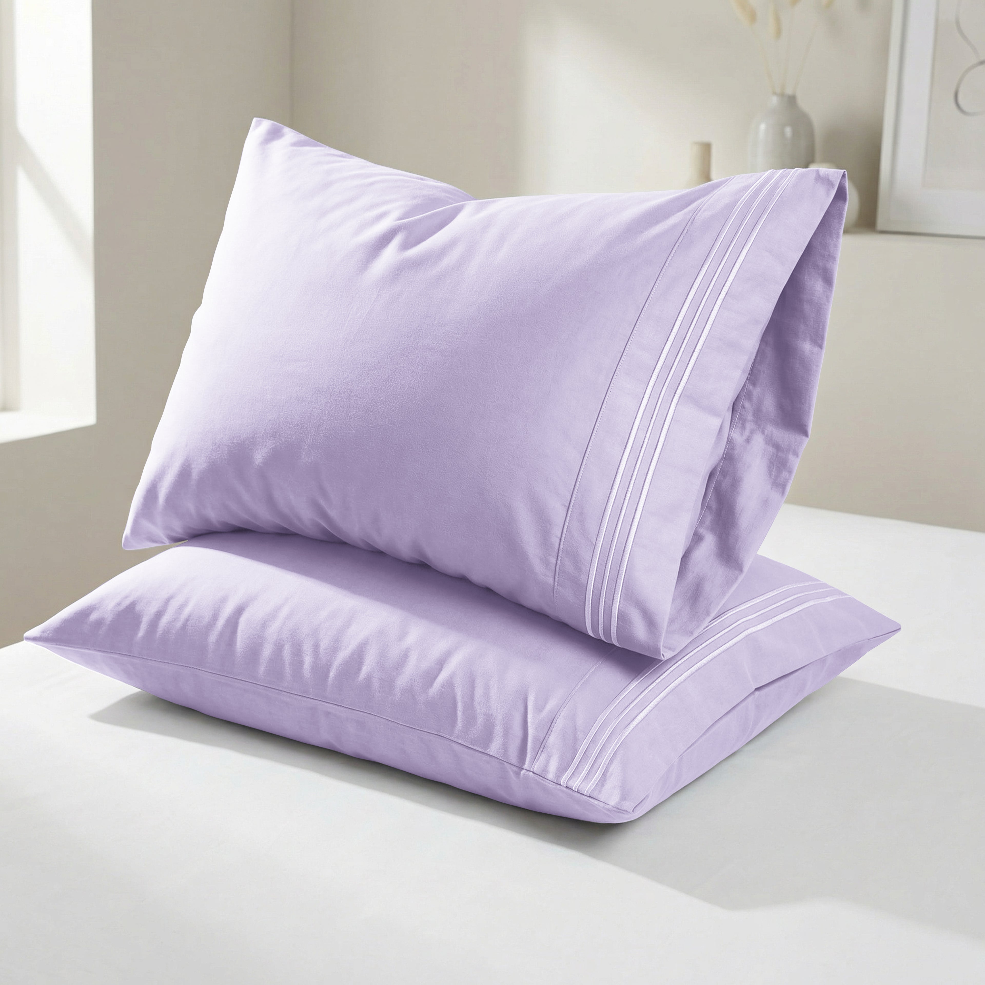 Set of 2 Pillowcases- 3 Line Embroidery