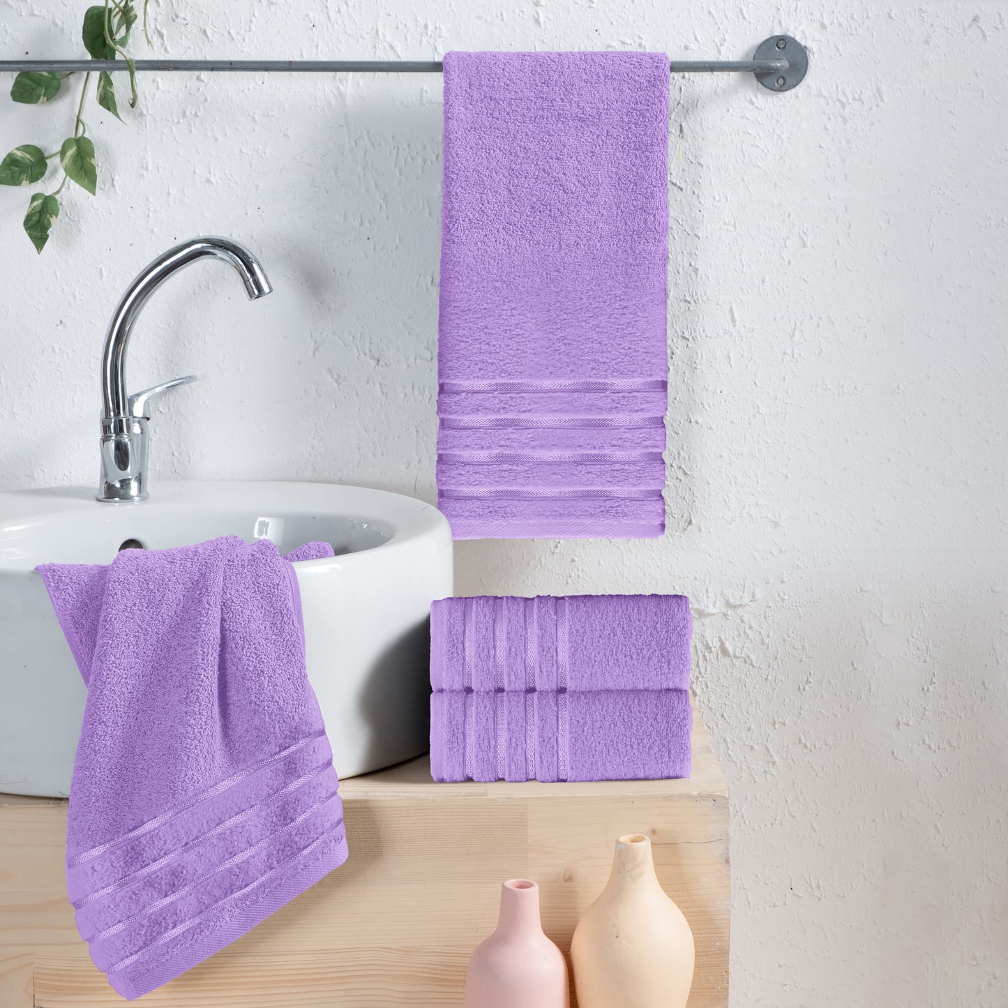 Elegant Comfort 4-Pack Turkish Cotton 4 Lines Stripe Hand Towel Set, 16 x 28 inch