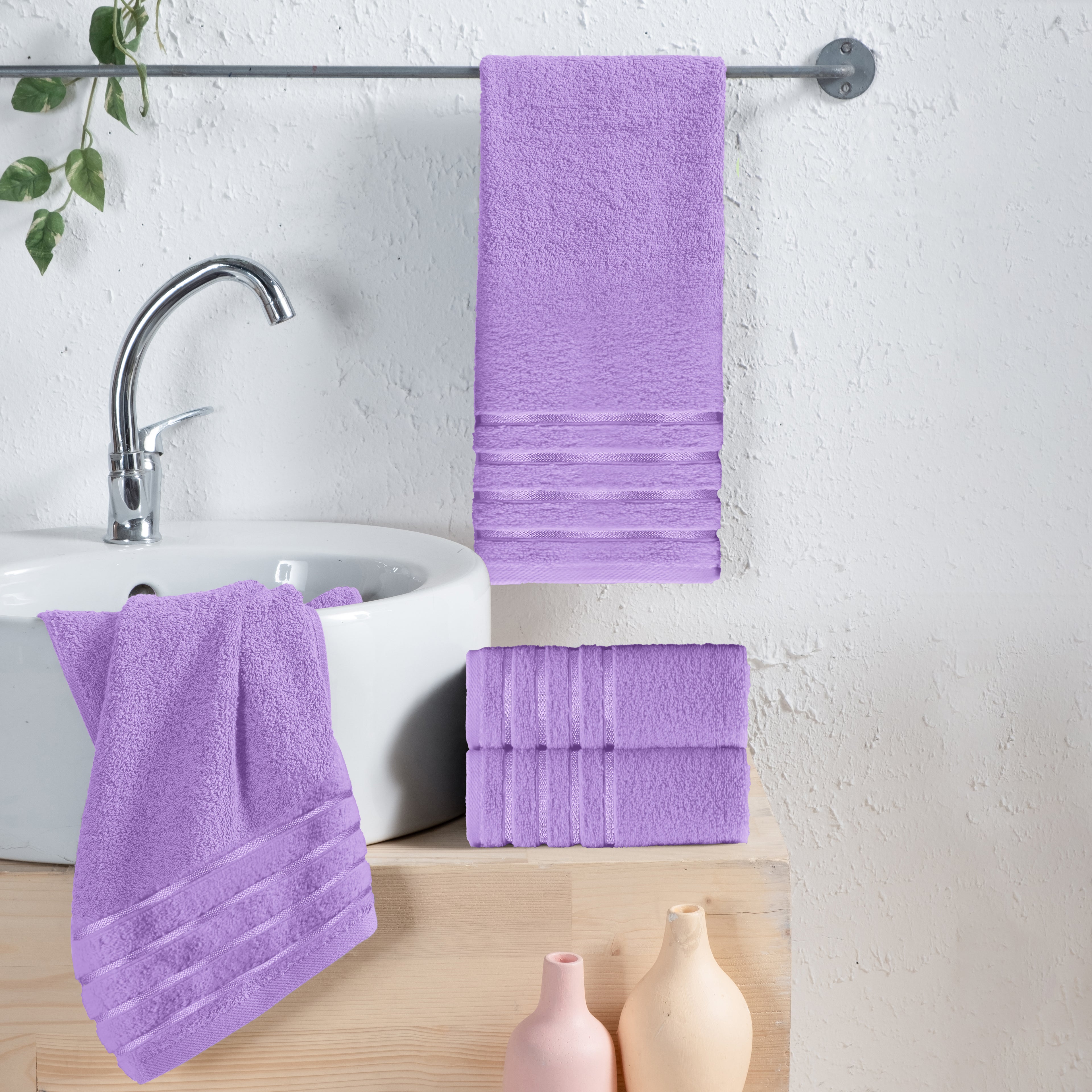 4-Pack Turkish Cotton 4 Lines Stripe Hand Towel Set, 16 x 28 inch