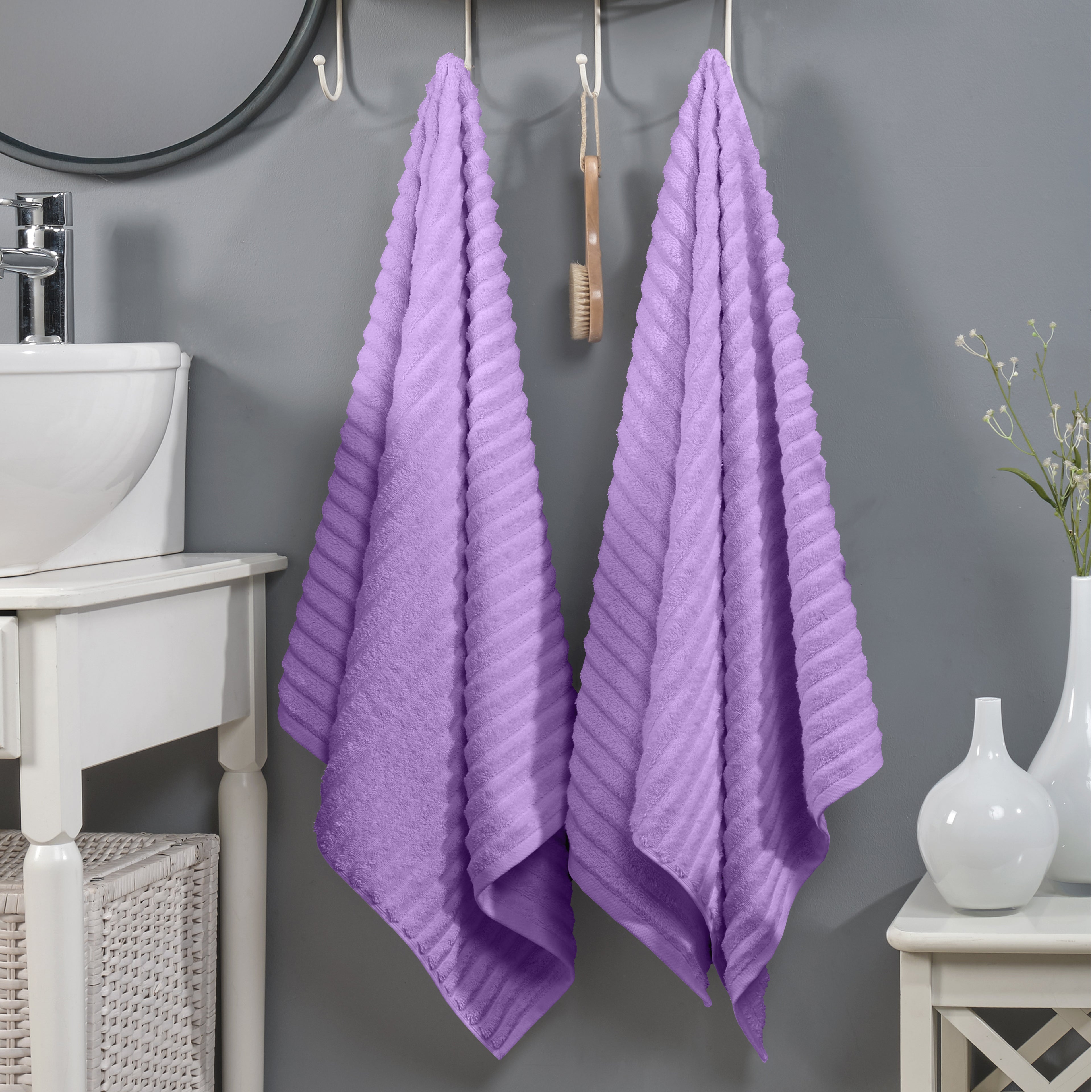 2-Pack Premium Turkish Cotton Corduroy Stripe Bath Towel Set, 27 x 54 inch