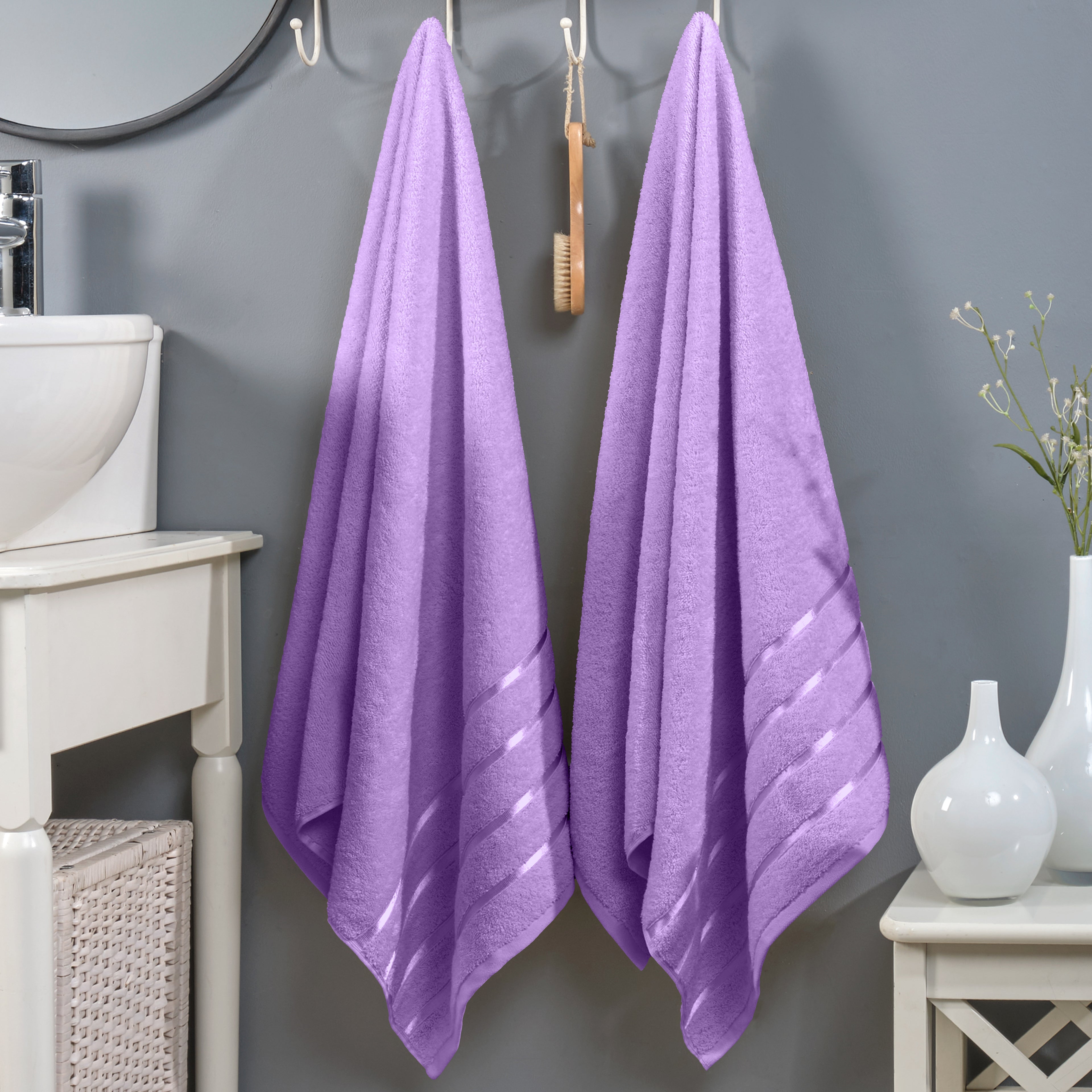 2-Pack Premium Turkish Cotton 4 Lines Stripe Bath Towel Set, 27 x 54 inch