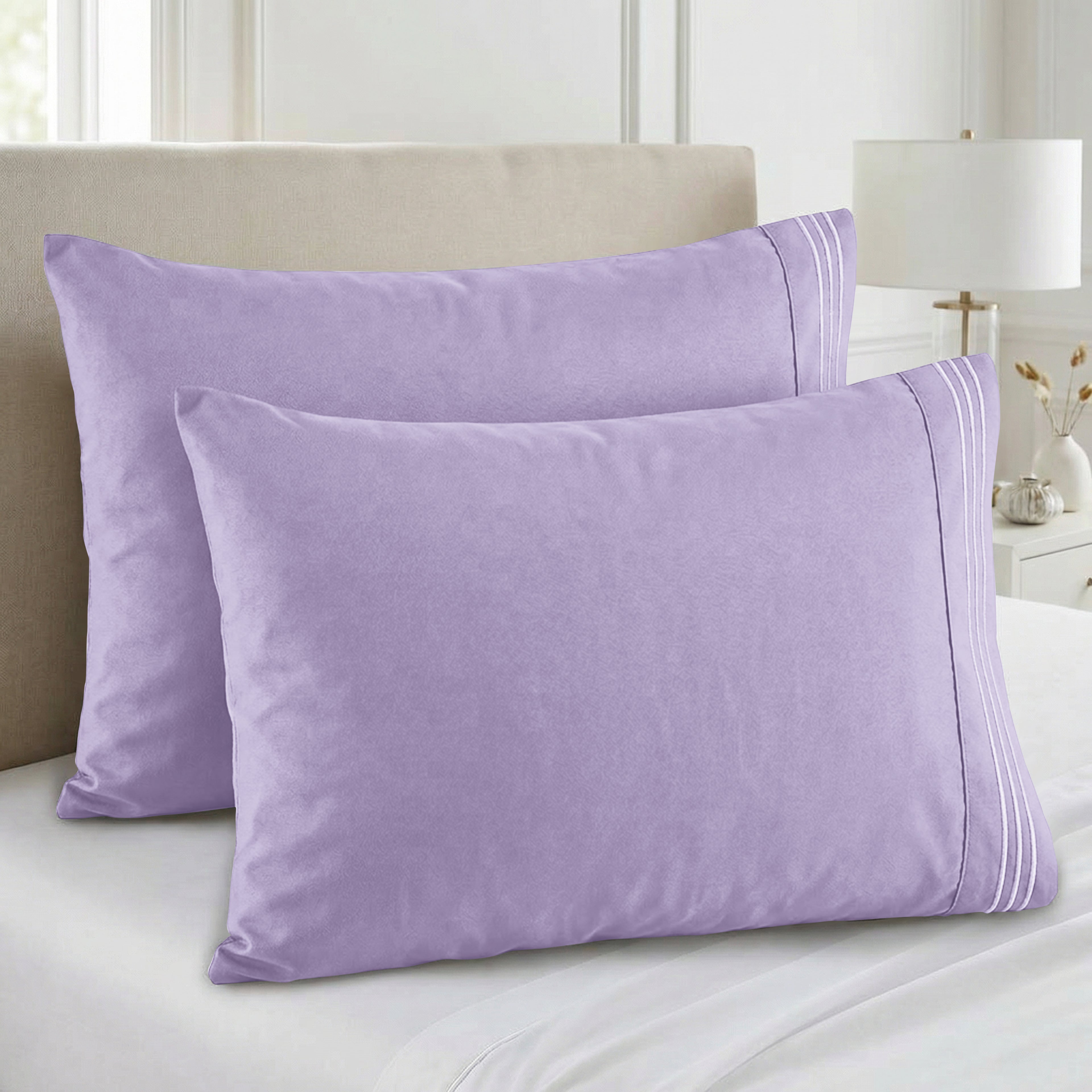Set of 2 Pillowcases- 3 Line Embroidery
