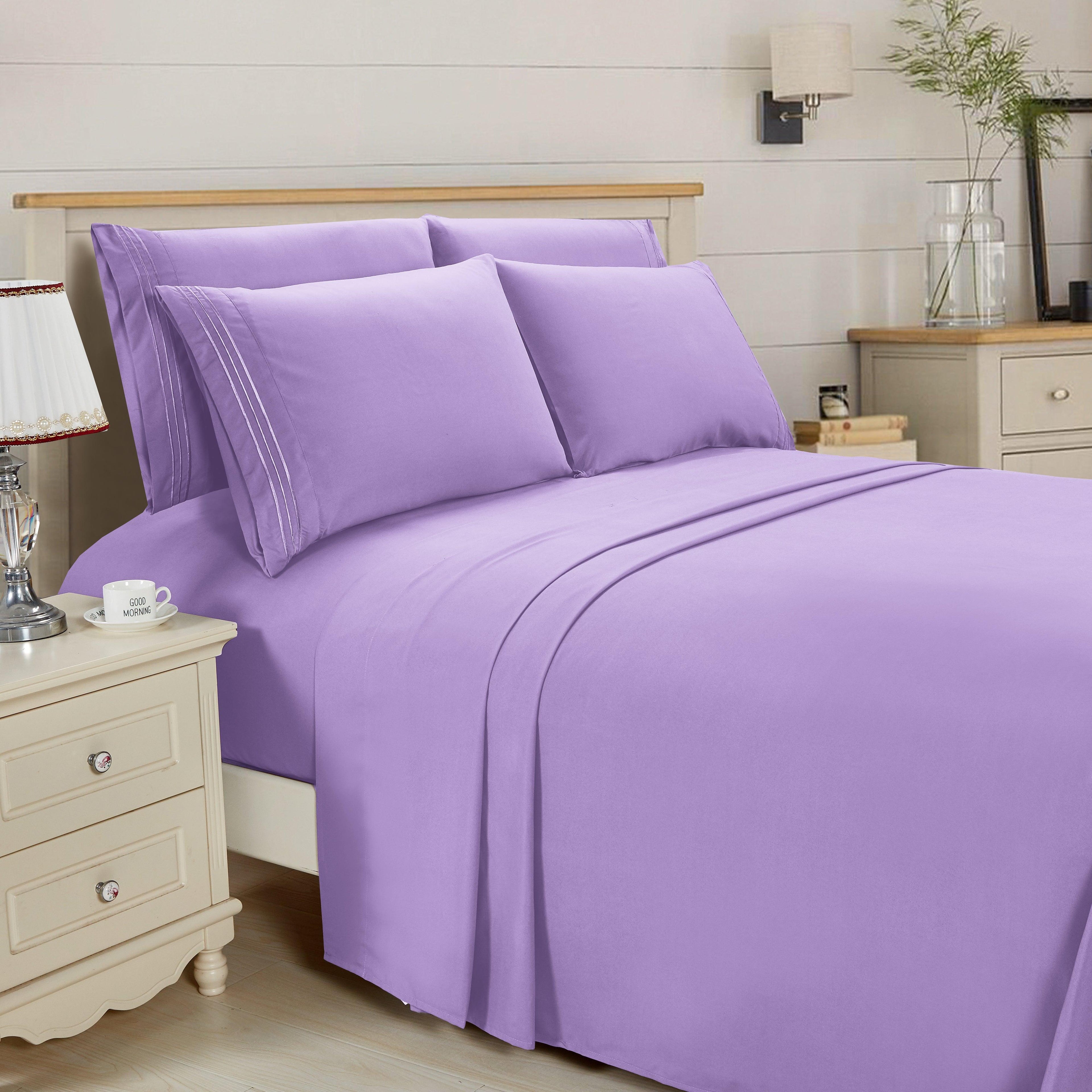 Essential 6-Piece 3-Line Embroidery Sheet Set, Soft as a Hotel Premium Quality, Bright Shades