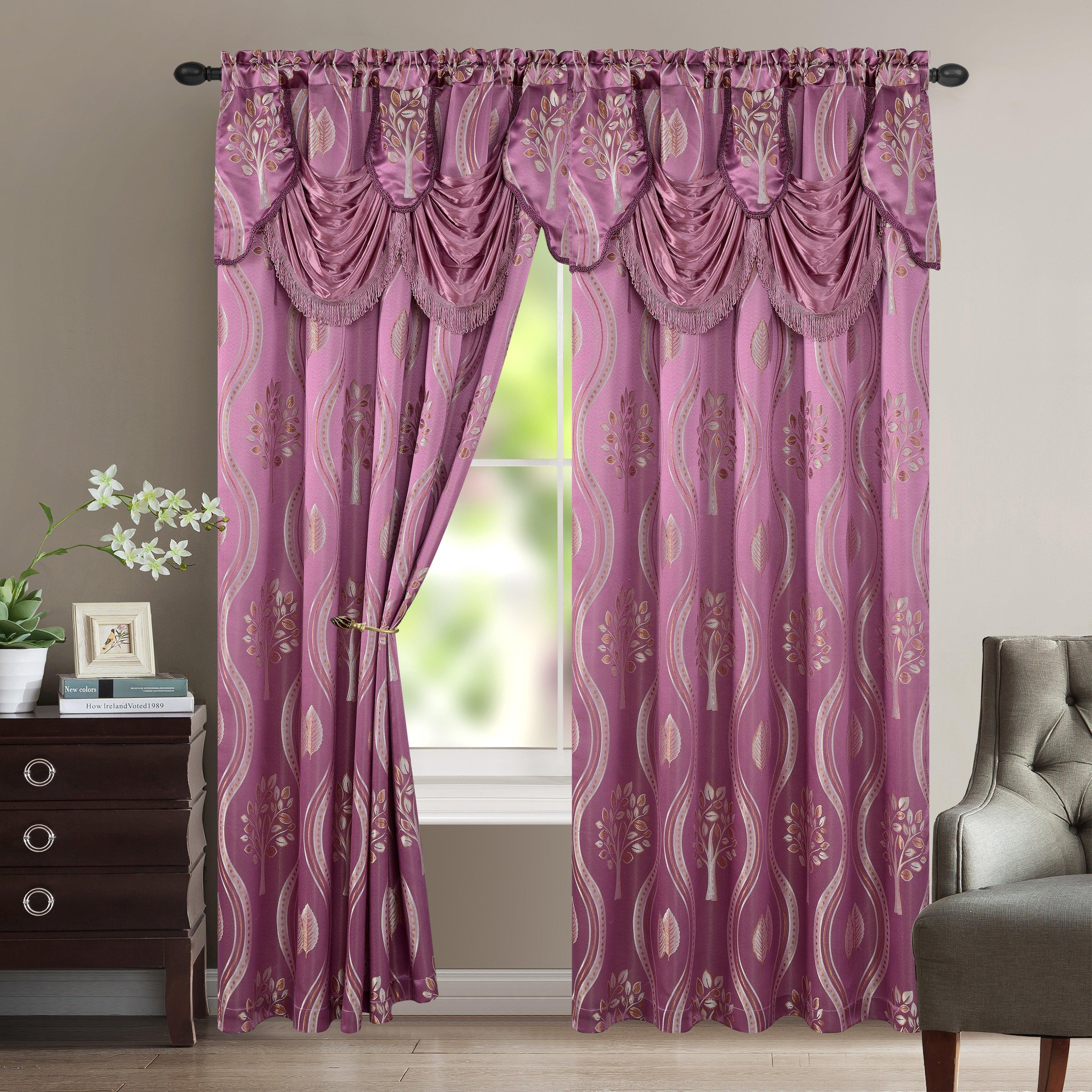 Set of 2 Aurora Curtain Panels- Attached Valance - Rod Pocket- 54" W x 84" L