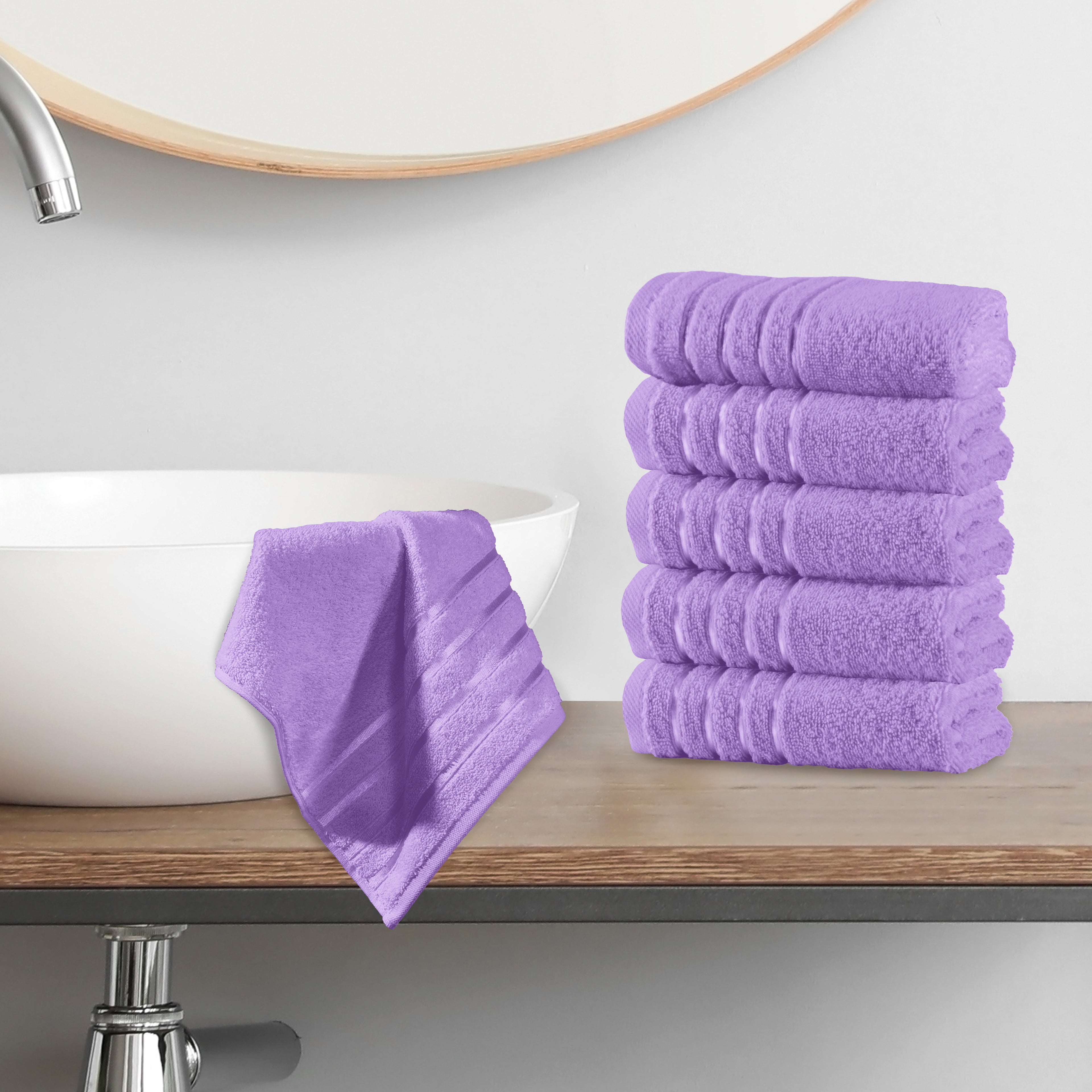 6-Pack Premium Turkish Cotton 4 Lines Stripe Washcloths Set, 13 x 13 inch