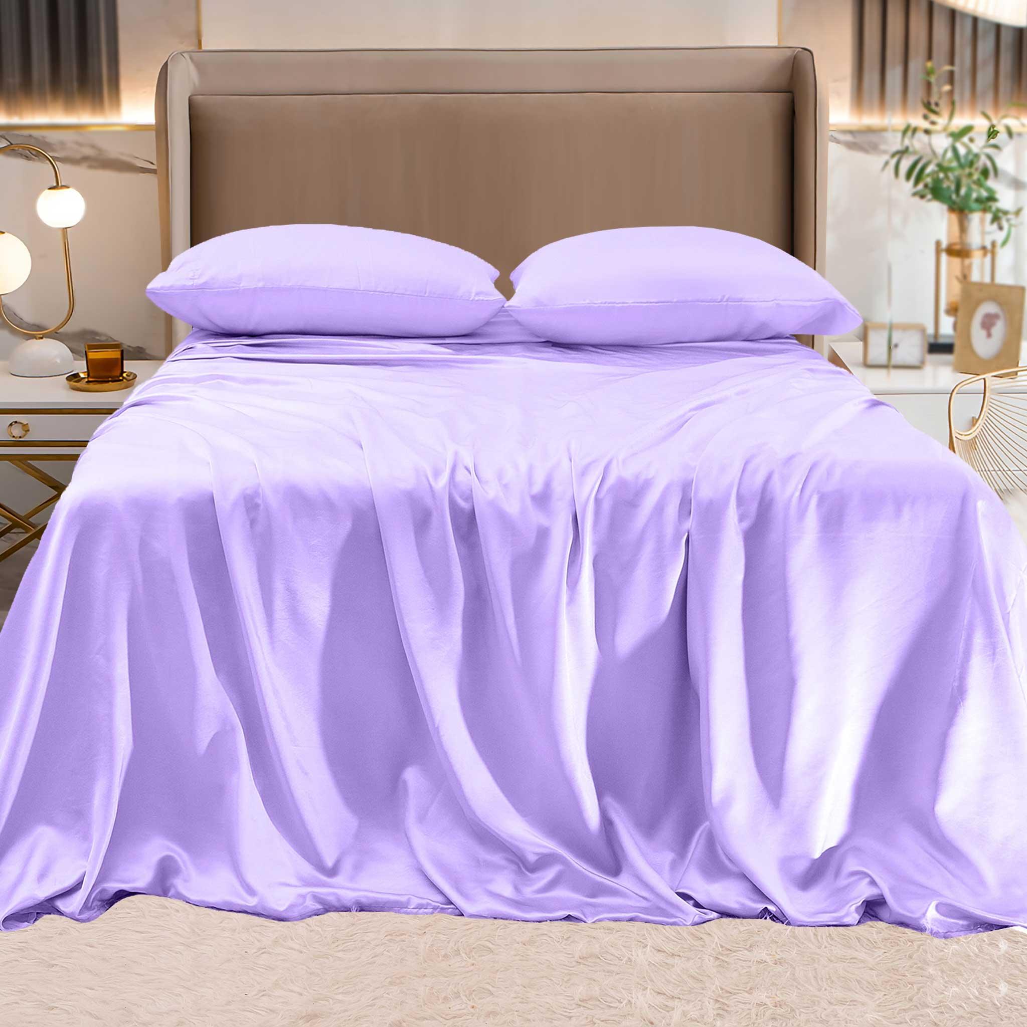 Fine 4-Piece Silky Satin Sheet Set, Bright Shades