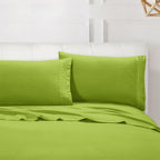 Essential Solid 3 Line Embroidery - Soft as a Hotel Premium Quality, 4-Piece Sheet Set, Bright Shades