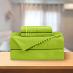 Essential Solid 3 Line Embroidery - Soft as a Hotel Premium Quality, 4-Piece Sheet Set, Bright Shades