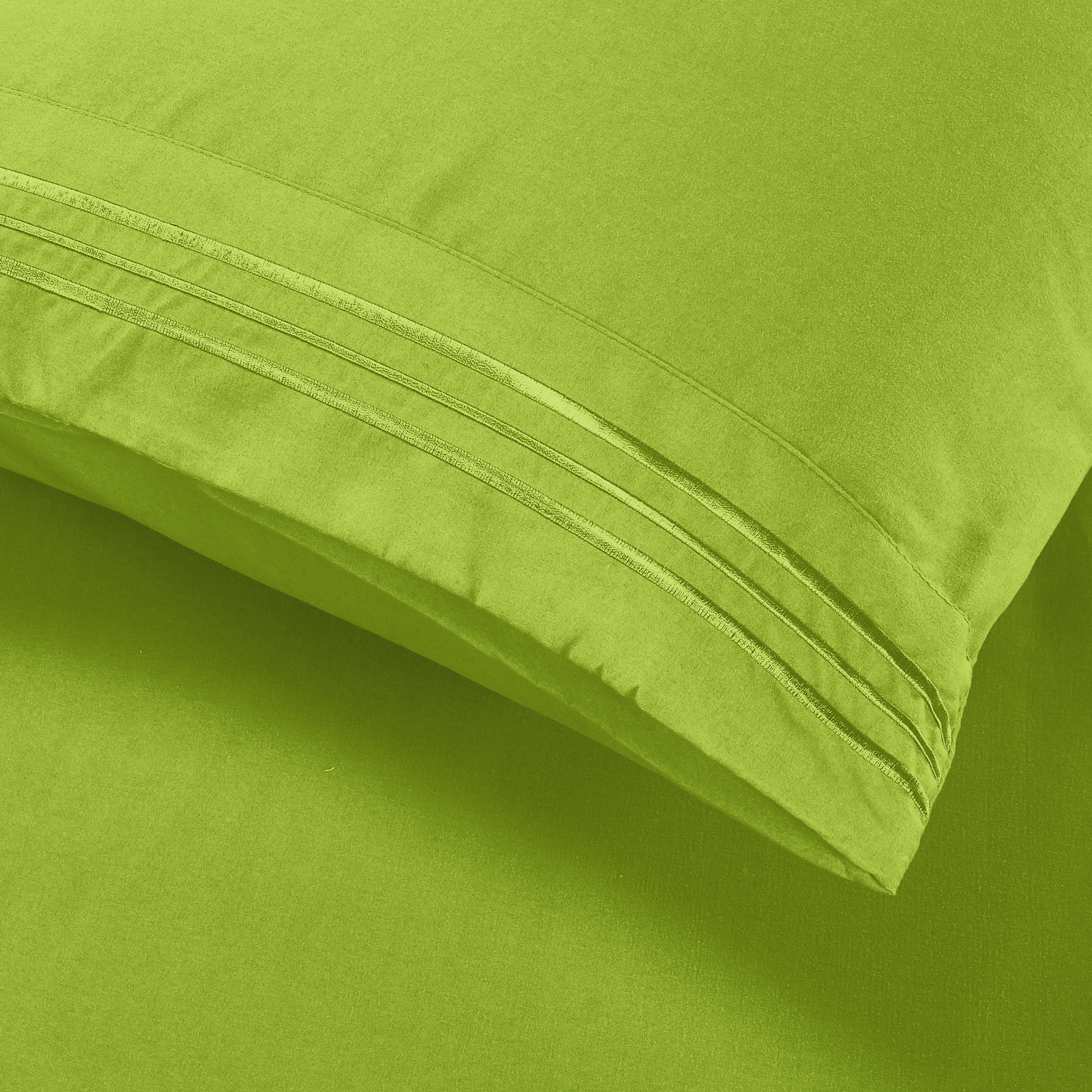 Essential Solid 3 Line Embroidery - Soft as a Hotel Premium Quality, 4-Piece Sheet Set, Bright Shades