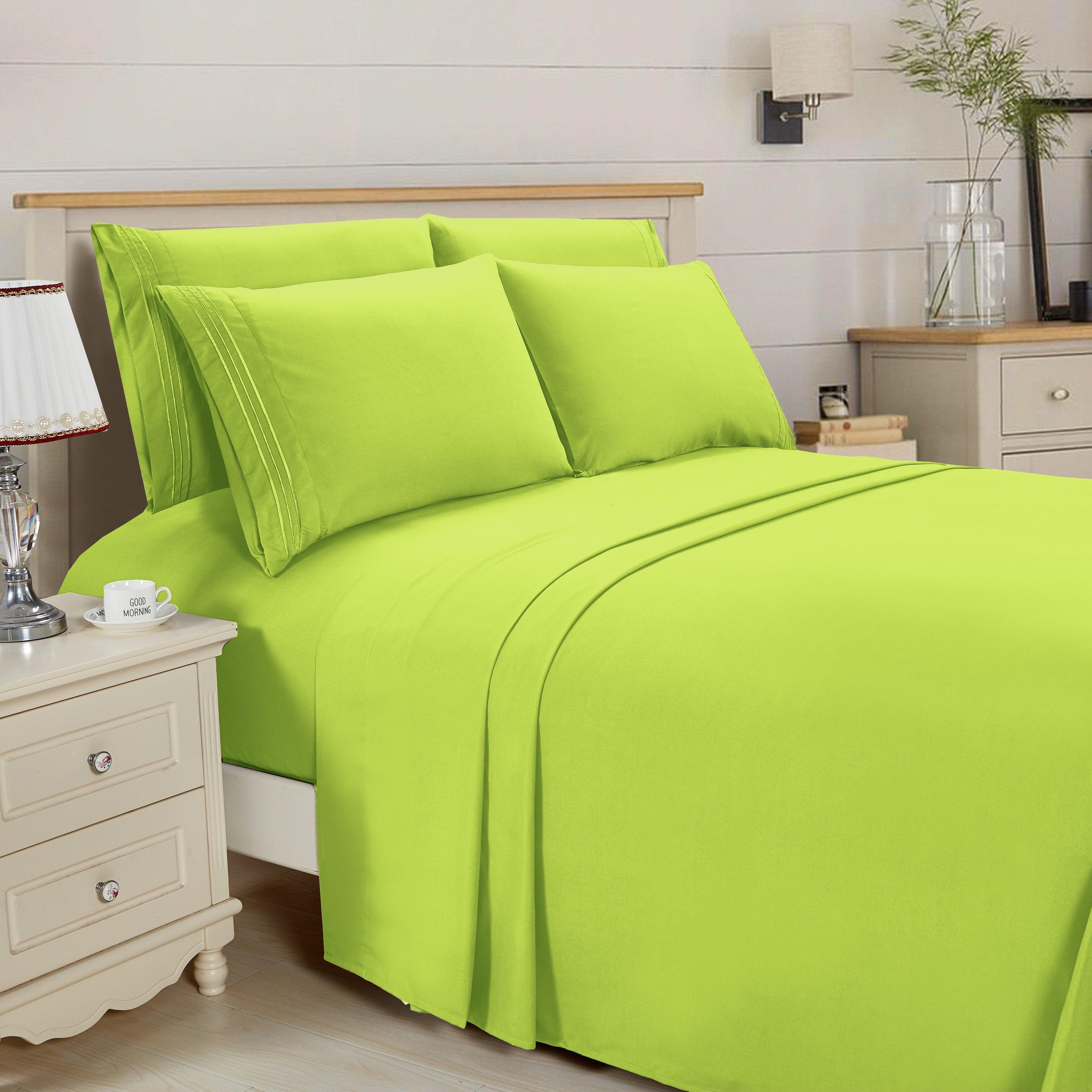 Essential 6-Piece 3-Line Embroidery Sheet Set, Soft as a Hotel Premium Quality, Bright Shades
