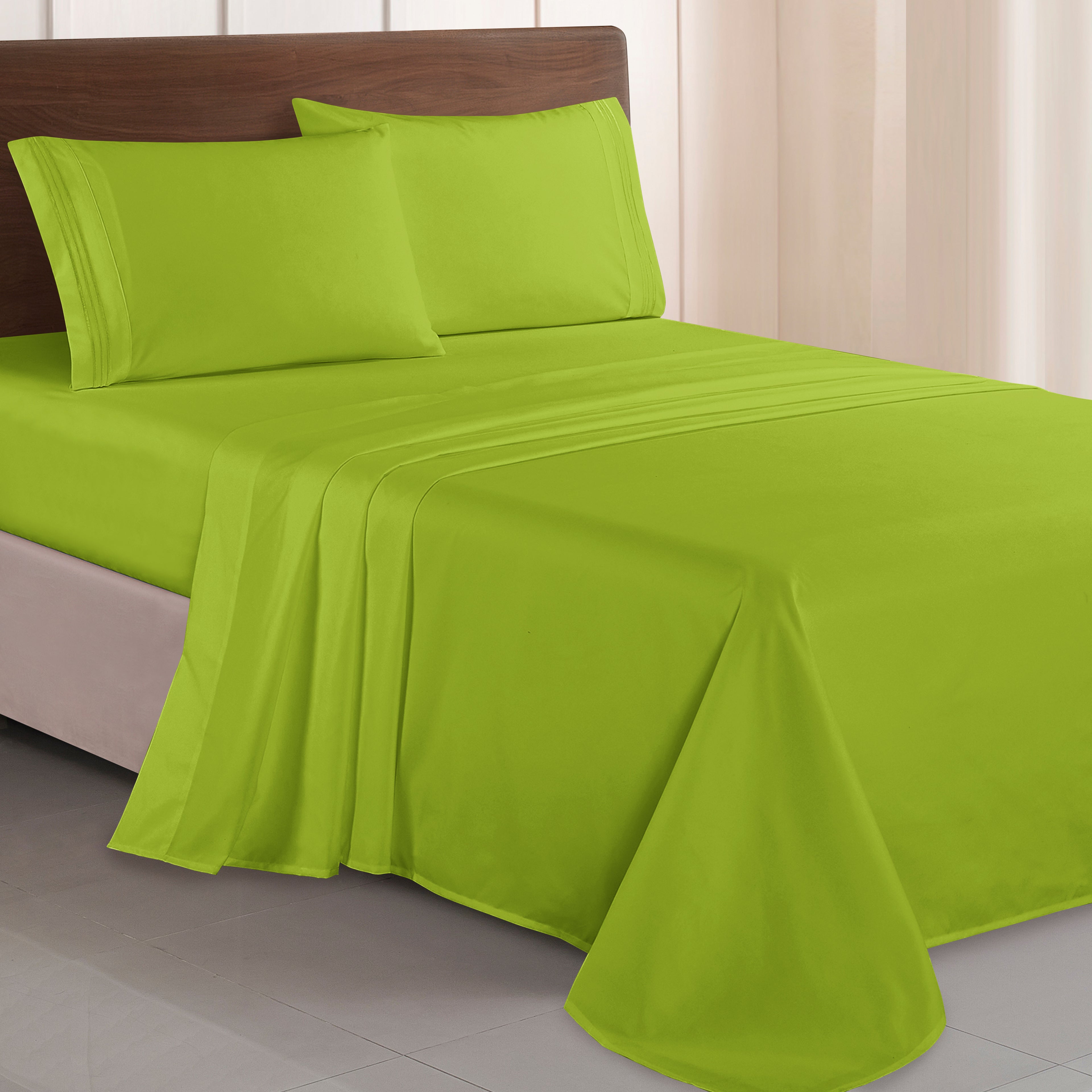 Essential Solid 3 Line Embroidery - Soft as a Hotel Premium Quality, 4-Piece Sheet Set, Bright Shades