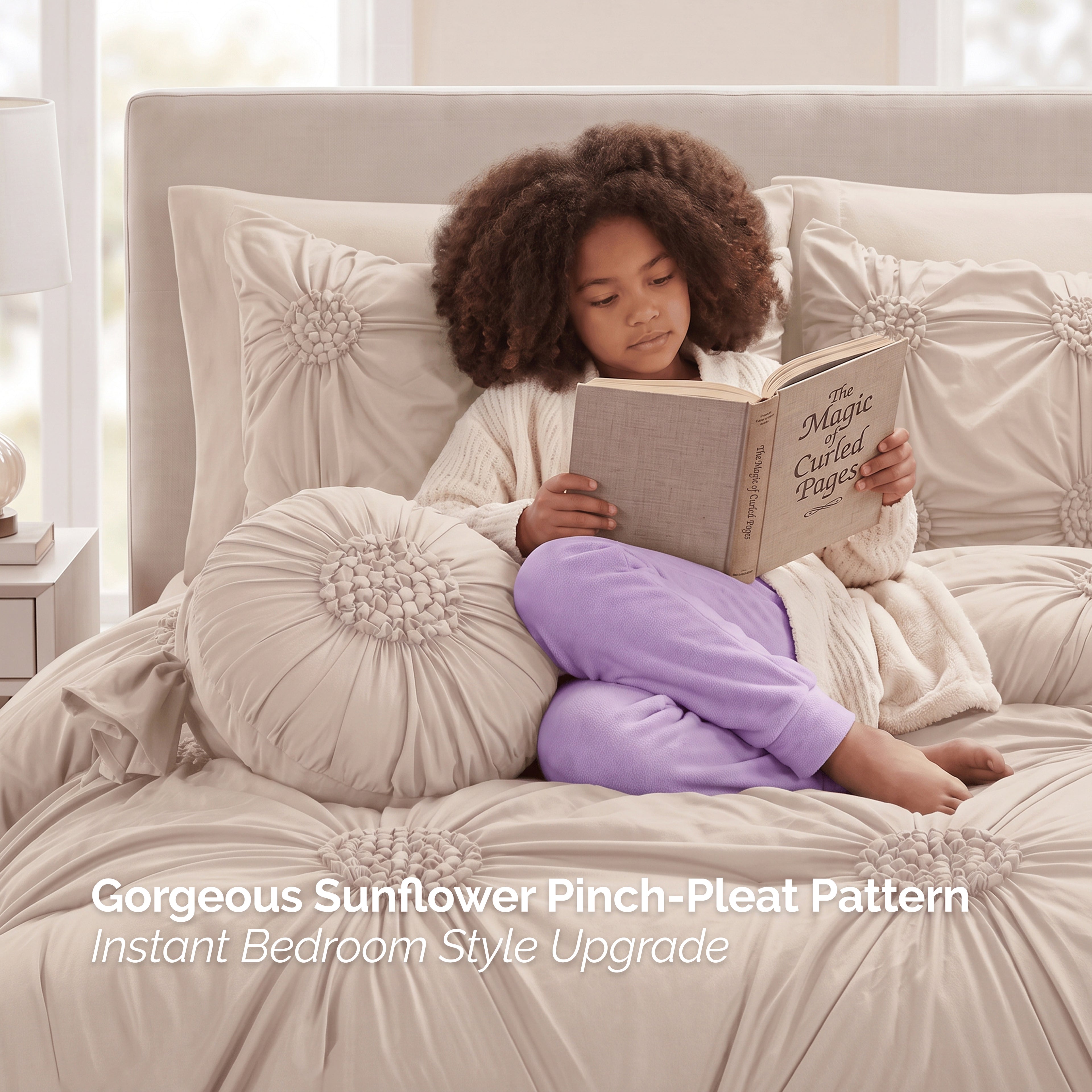10-Piece Sunflower Comforter Set - Includes 4-Piece Sheet Set with Double Sided Storage Pockets