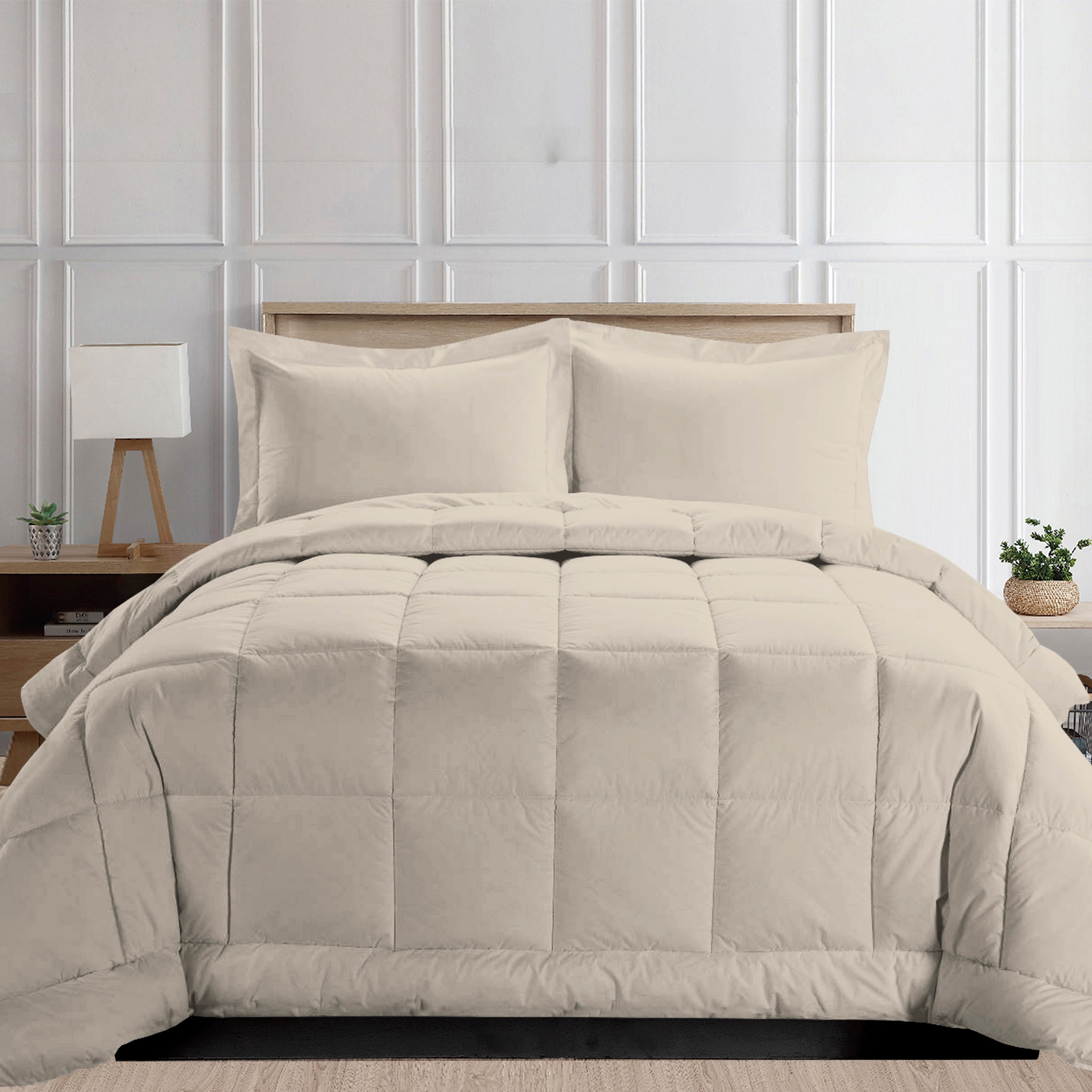 3-Piece Box Stitched Comforter & Shams - Duvet Insert with 4 Corner Tabs