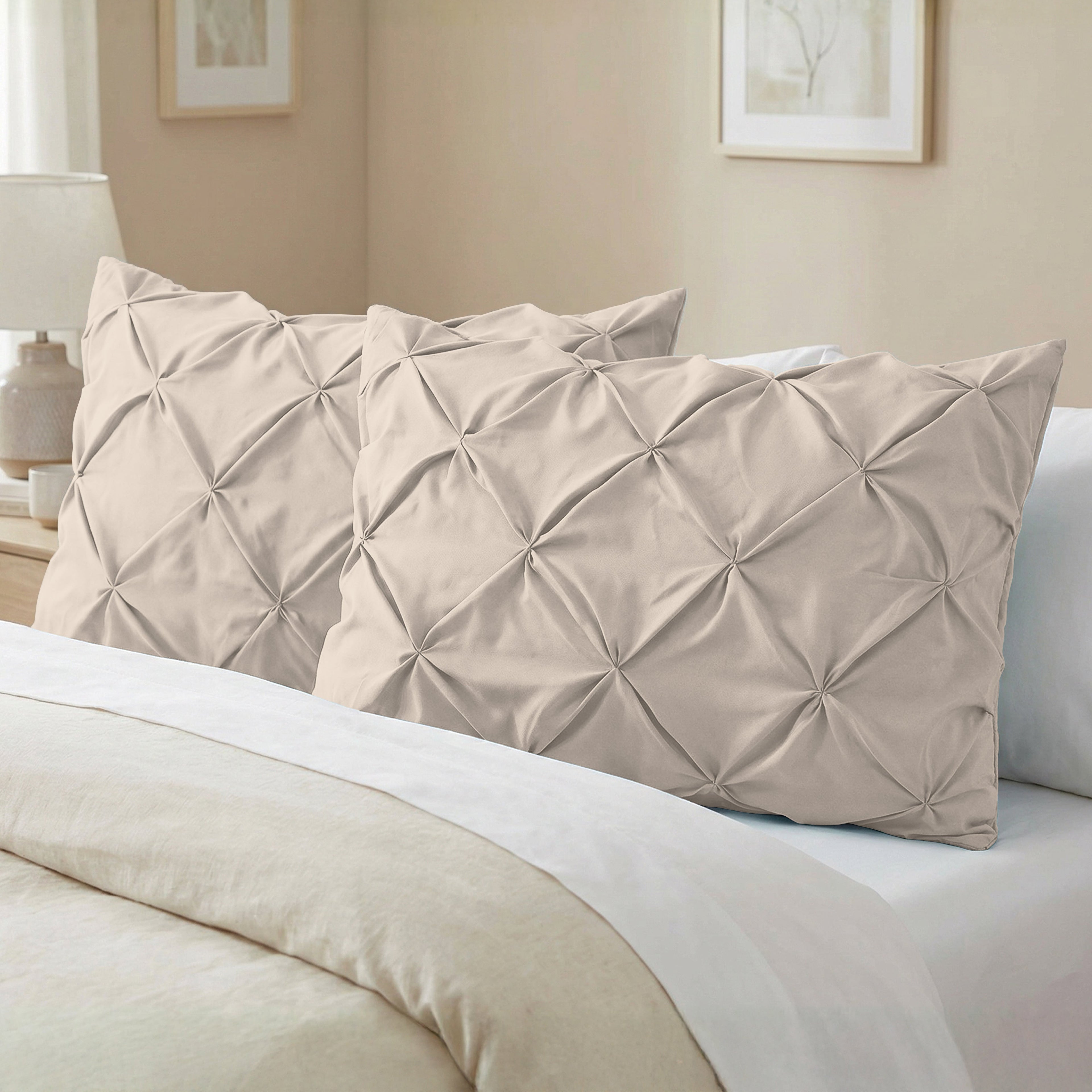 Set of 2 Pinch Pleated Pintuck Pillow Shams - Luxury and Silky Soft