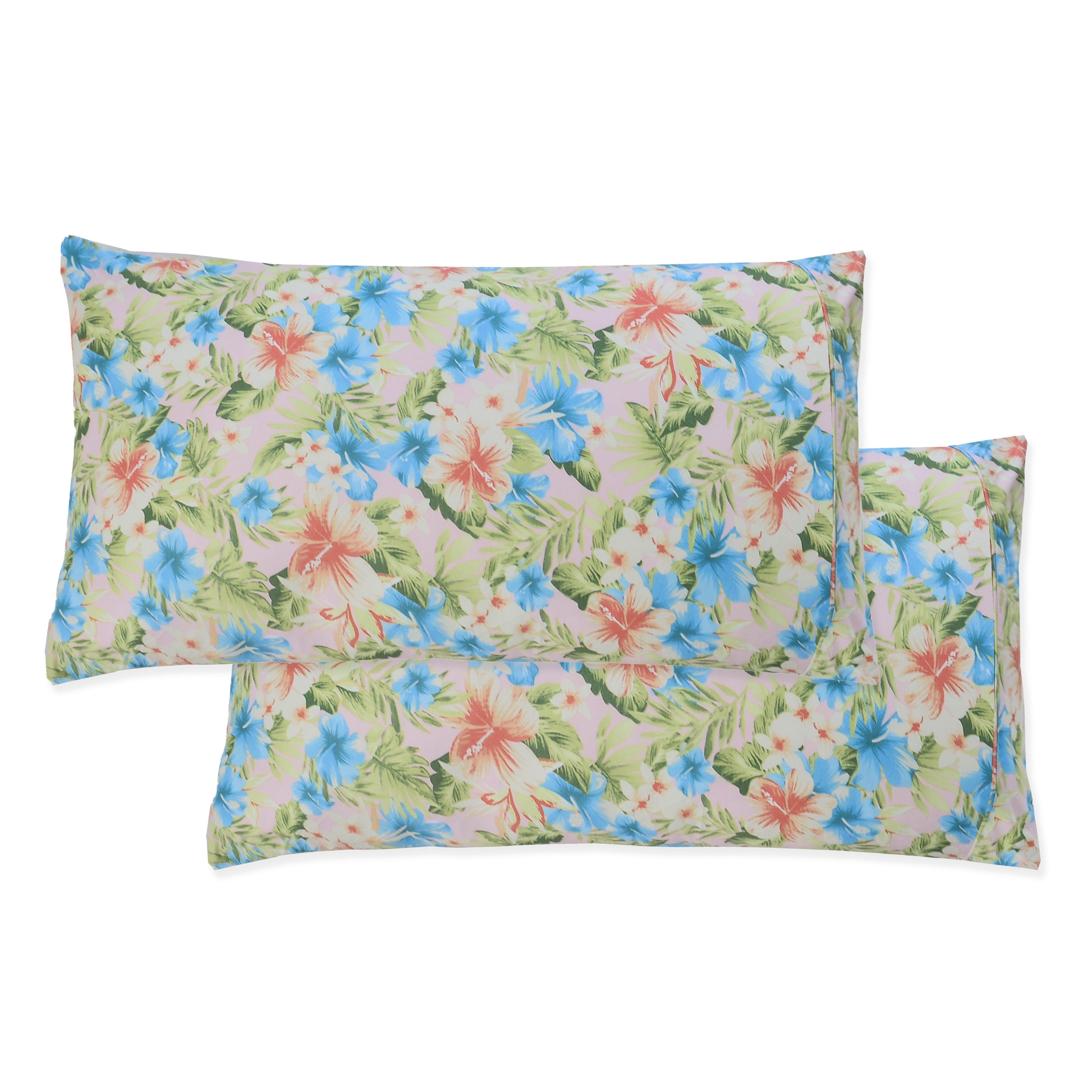 Set of 2 Floral and Stripe Pattern Pillowcases