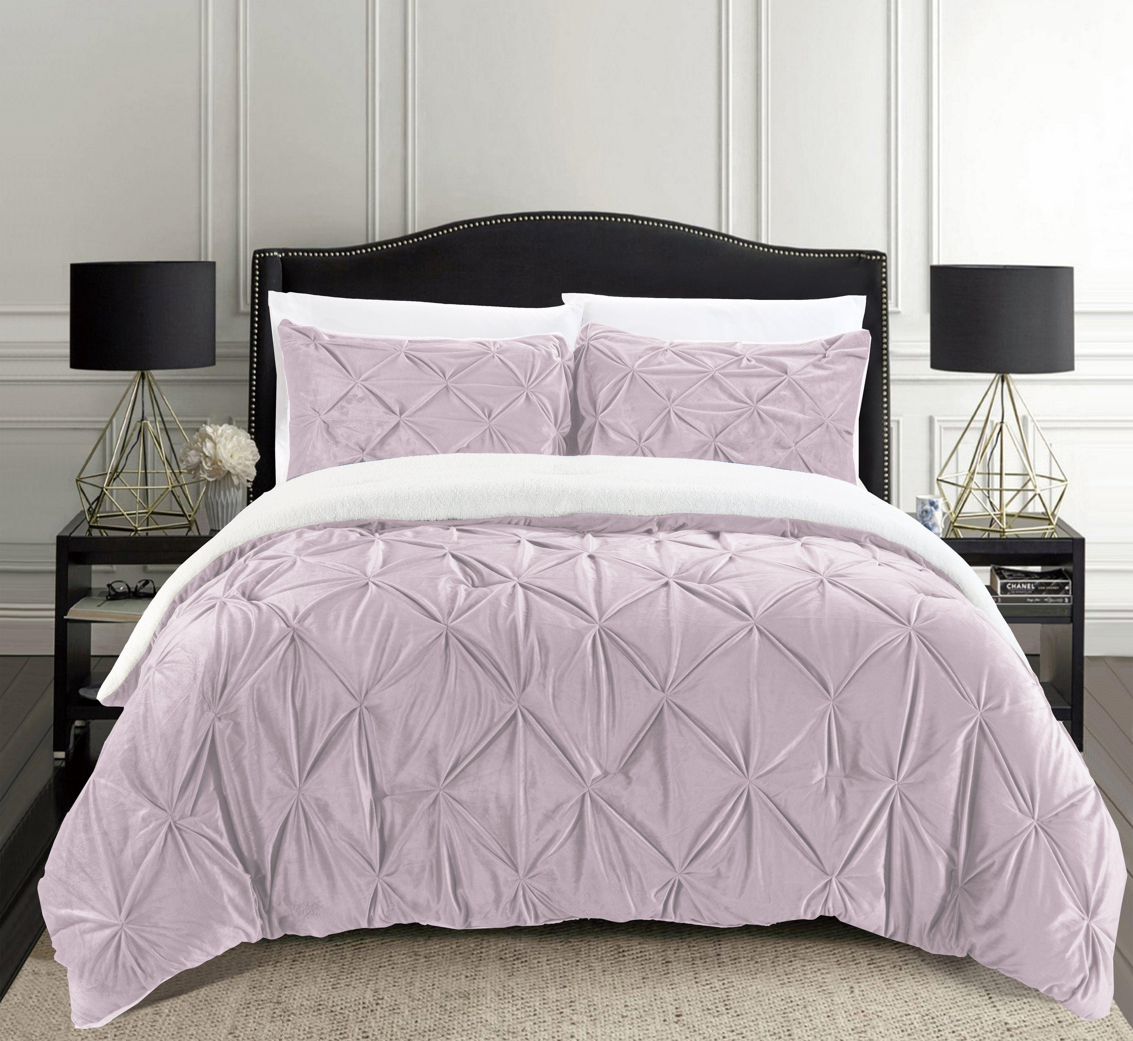 3-Piece Pinch Pleated Micro-Suede Reversible Sherpa - Comforter Set