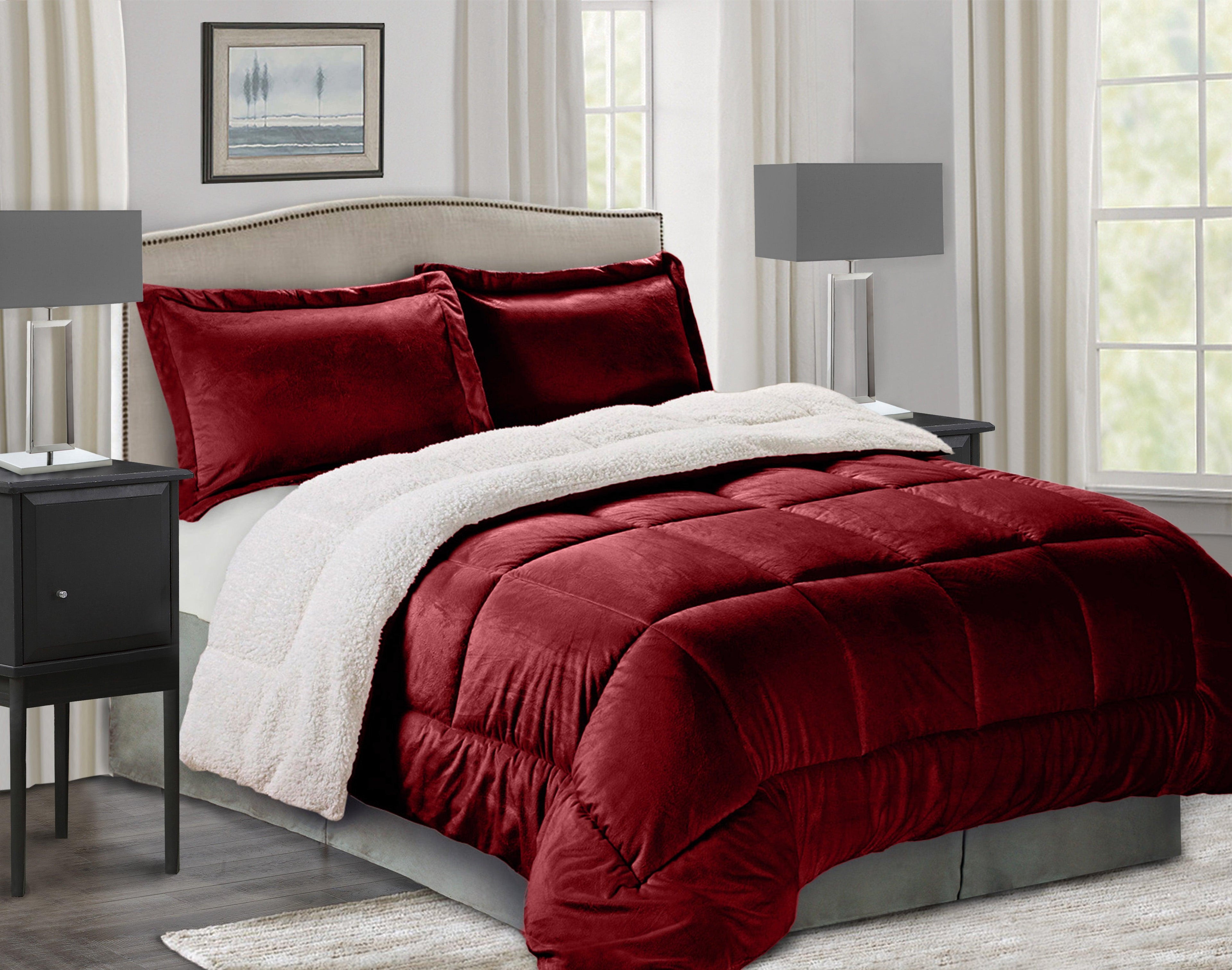 3-Piece Micro-Suede Reversible Sherpa - Solid Color Design Comforter Set