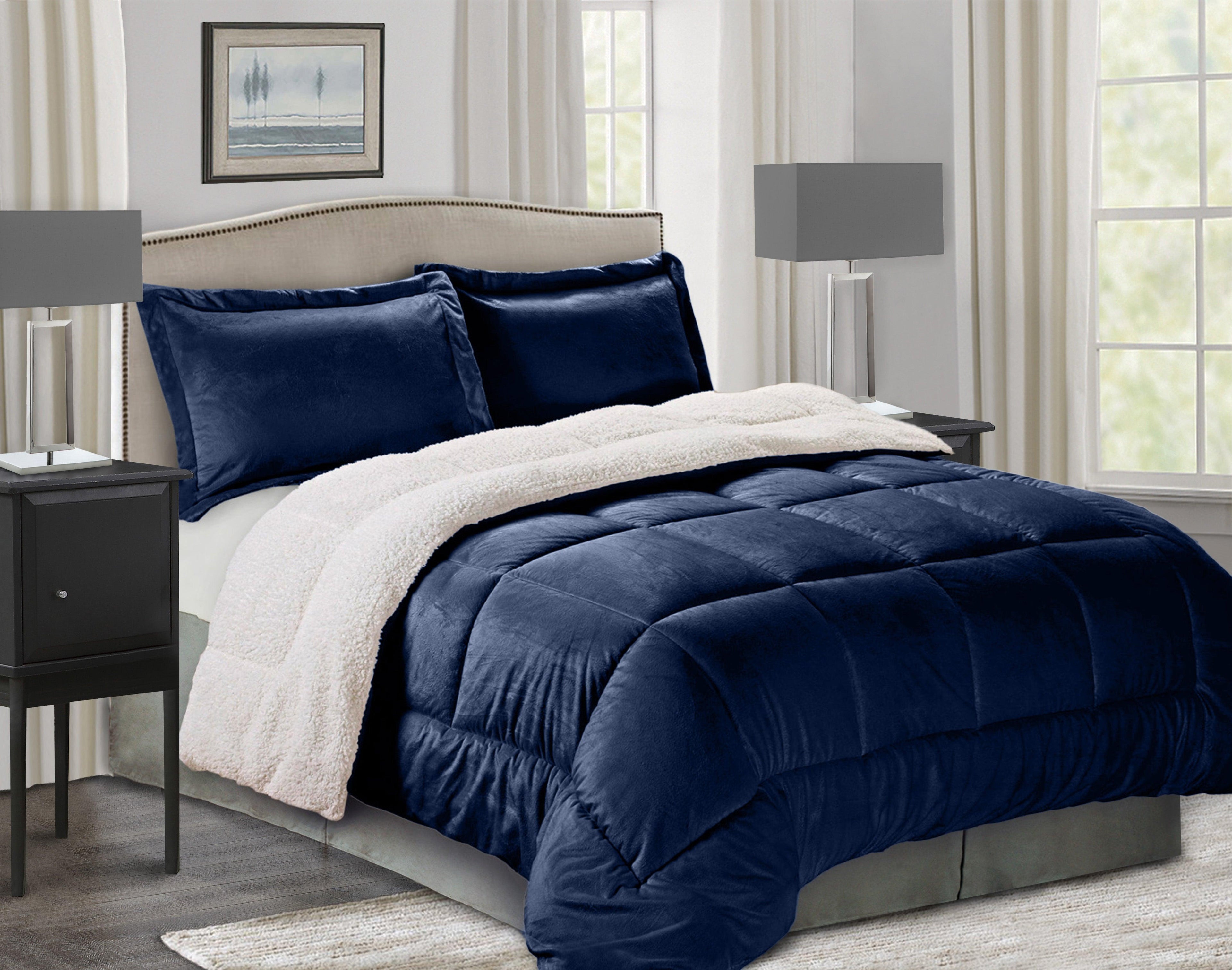 3-Piece Micro-Suede Reversible Sherpa - Solid Color Design Comforter Set