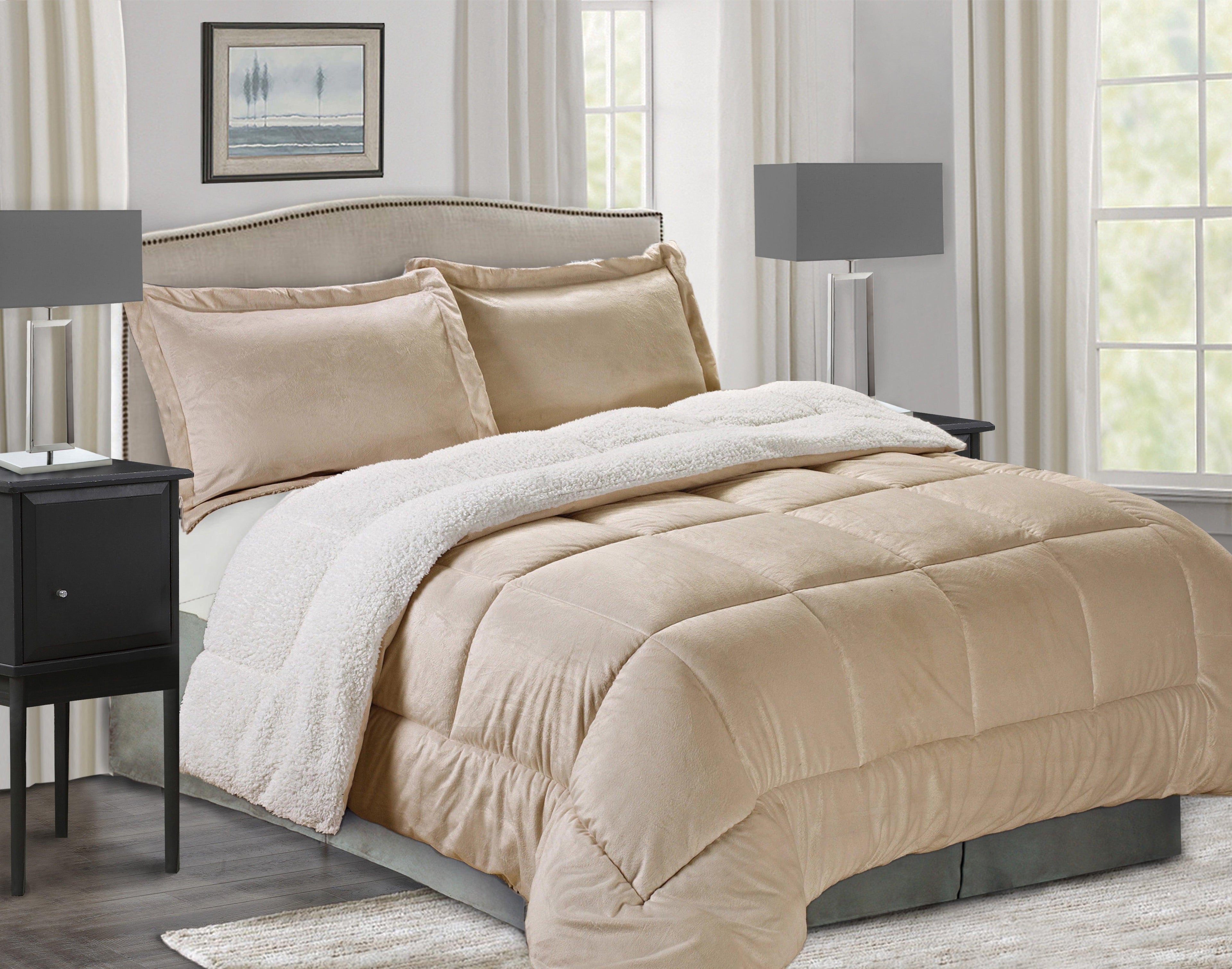 3-Piece Micro-Suede Reversible Sherpa - Solid Color Design Comforter Set