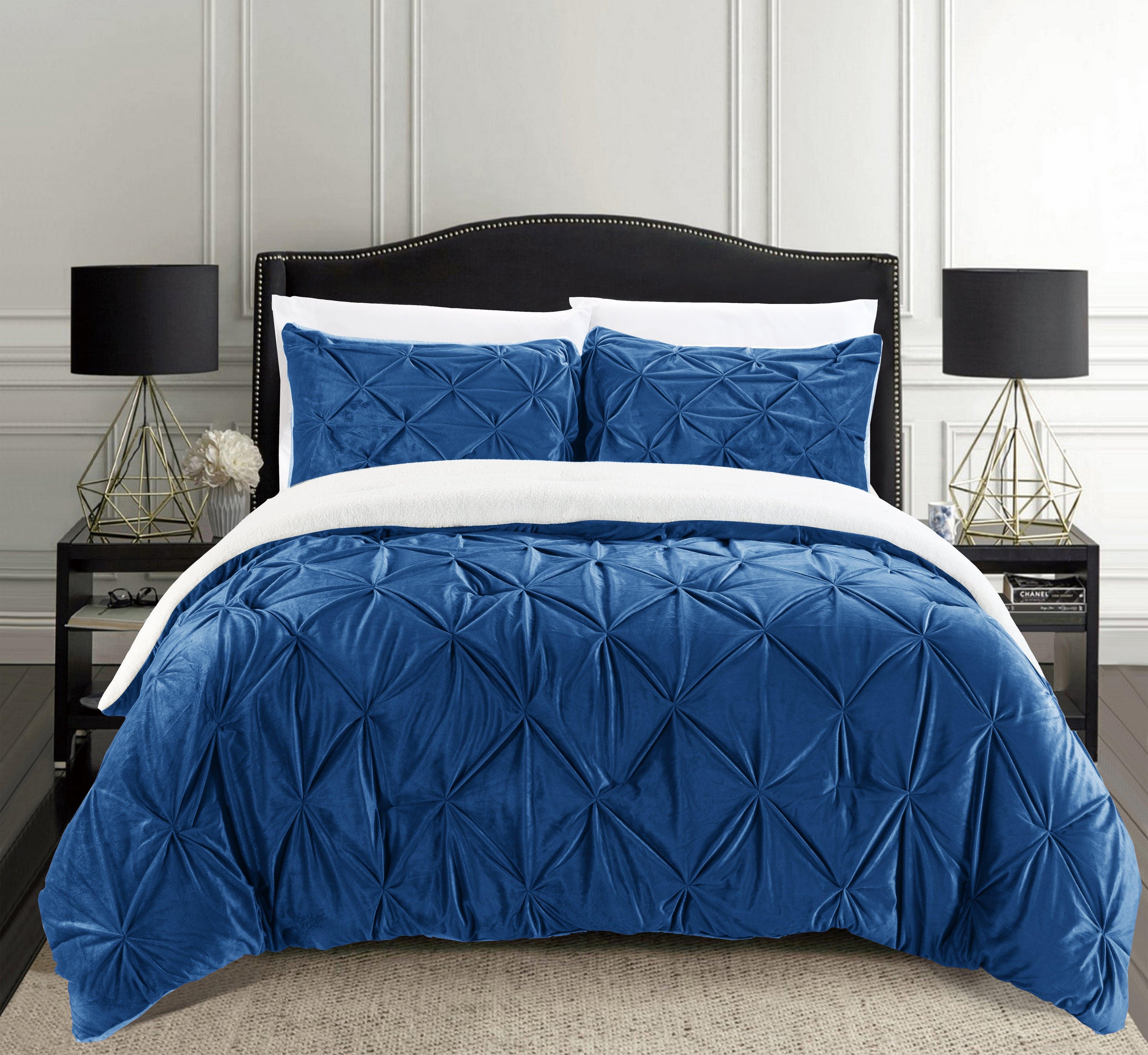 3-Piece Pinch Pleated Micro-Suede Reversible Sherpa - Comforter Set