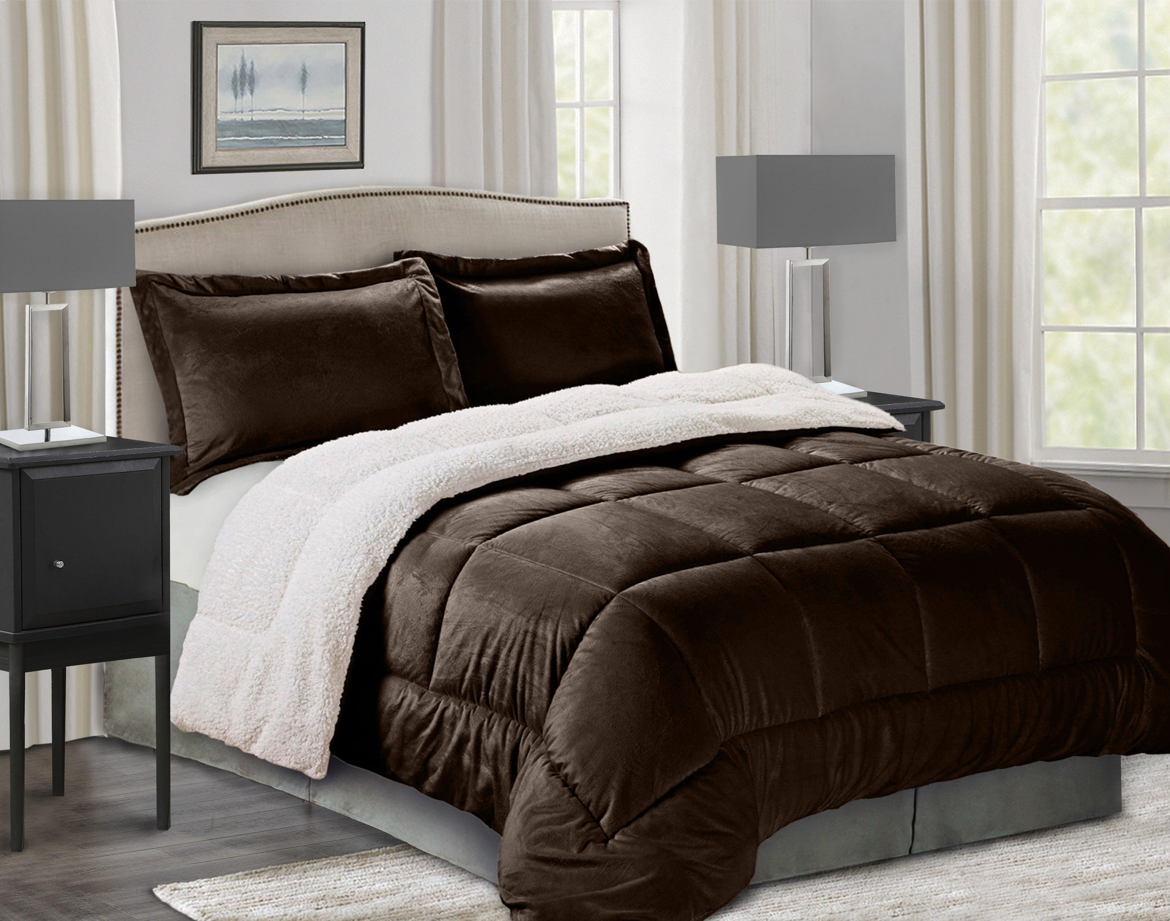 3-Piece Micro-Suede Reversible Sherpa - Solid Color Design Comforter Set