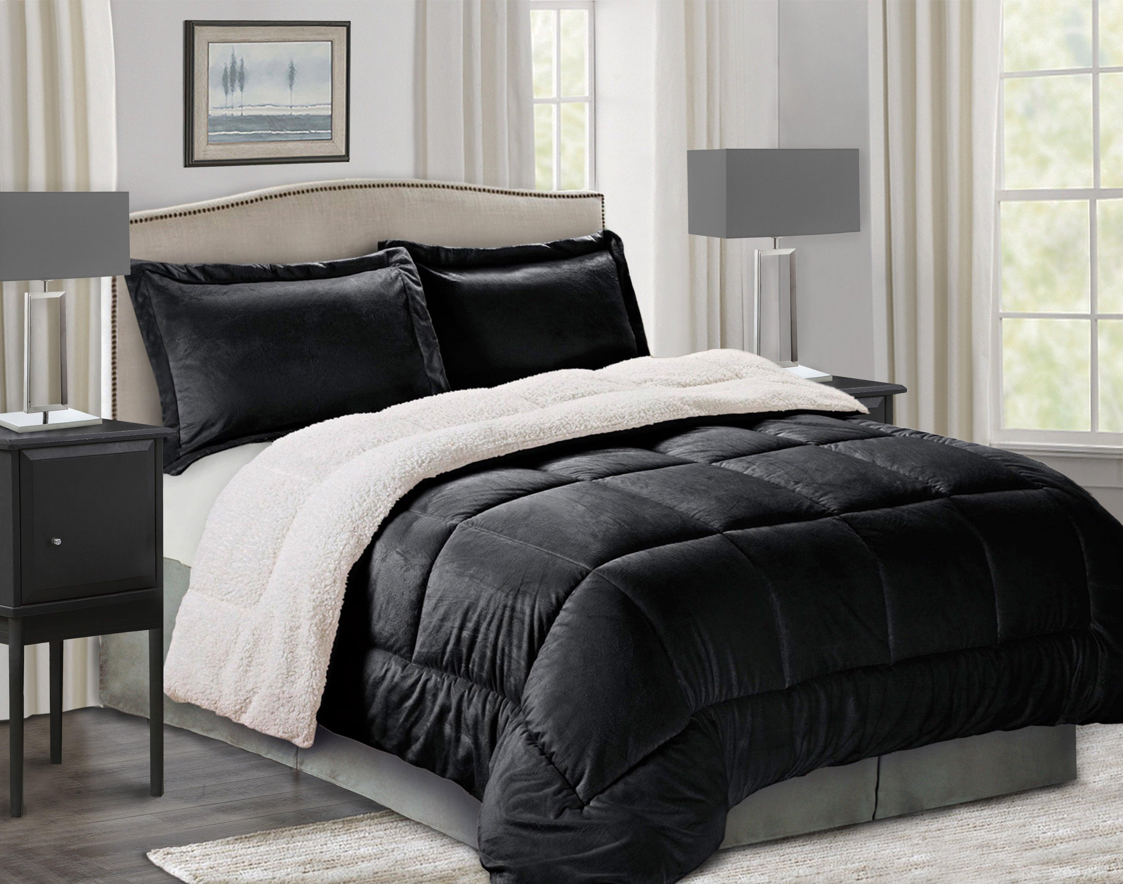 3-Piece Micro-Suede Reversible Sherpa - Solid Color Design Comforter Set