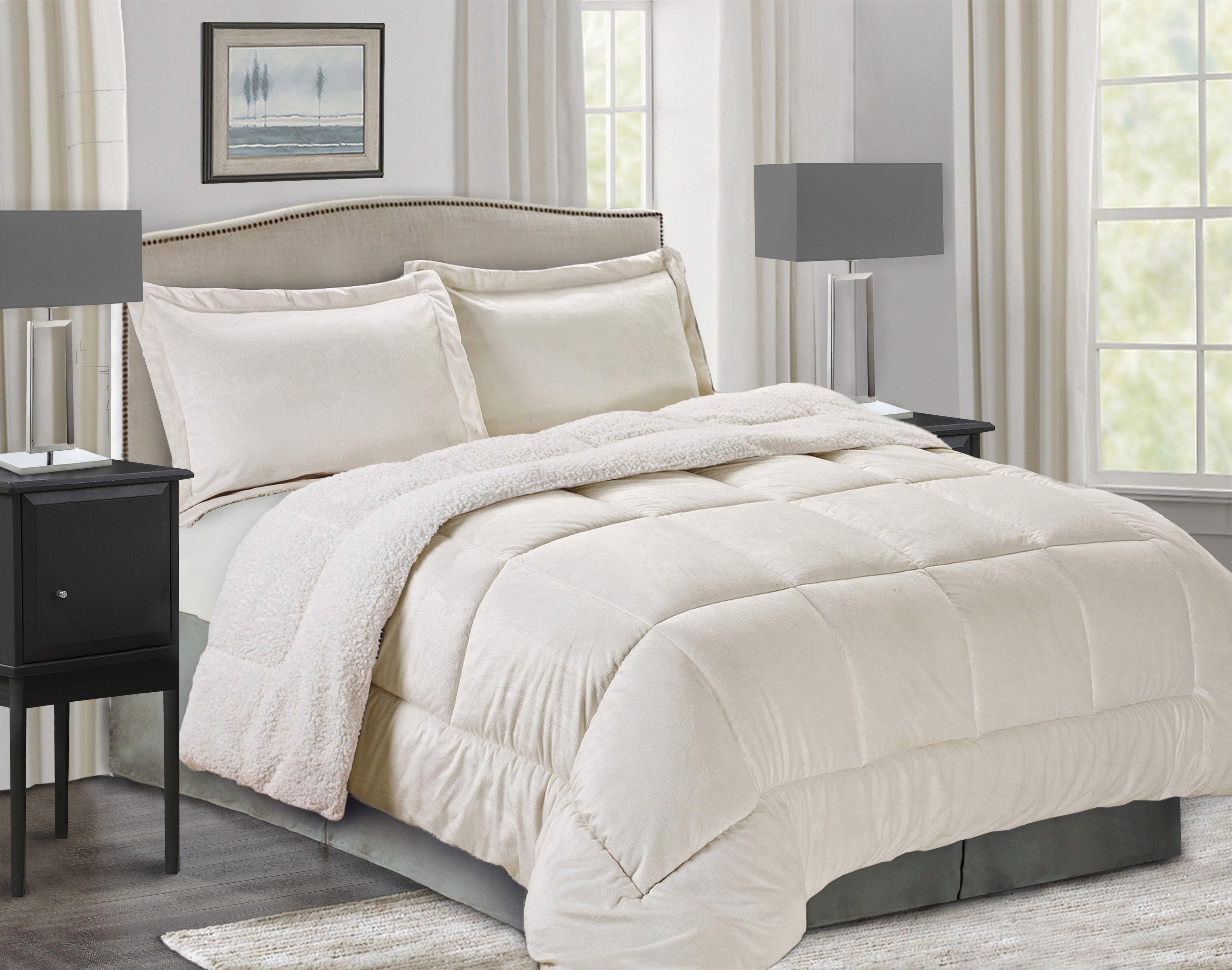 3-Piece Micro-Suede Reversible Sherpa - Solid Color Design Comforter Set