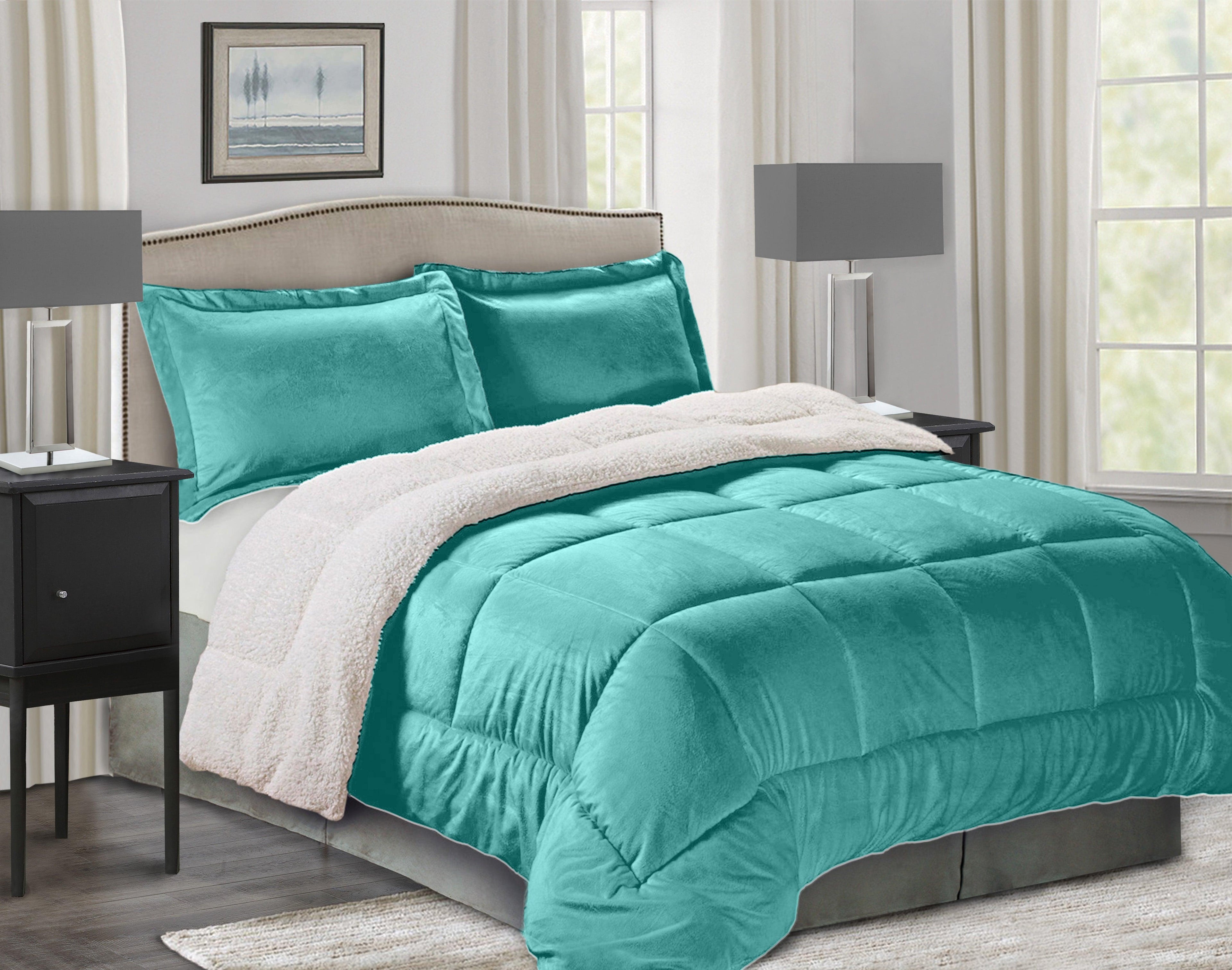 3-Piece Micro-Suede Reversible Sherpa - Solid Color Design Comforter Set