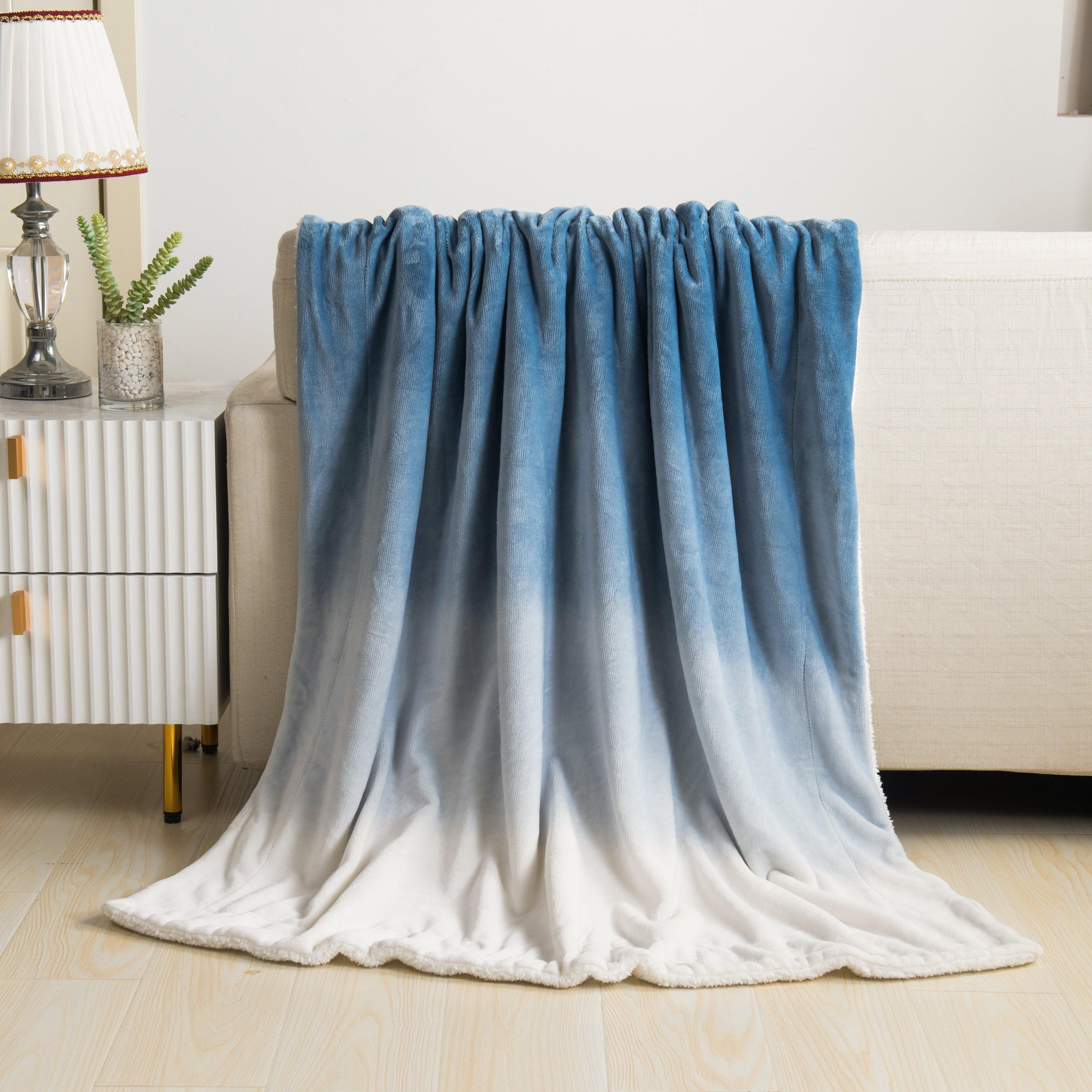 Ombre Printed - Sherpa Backed Plush Throw Blankets - 50 x 60 inches