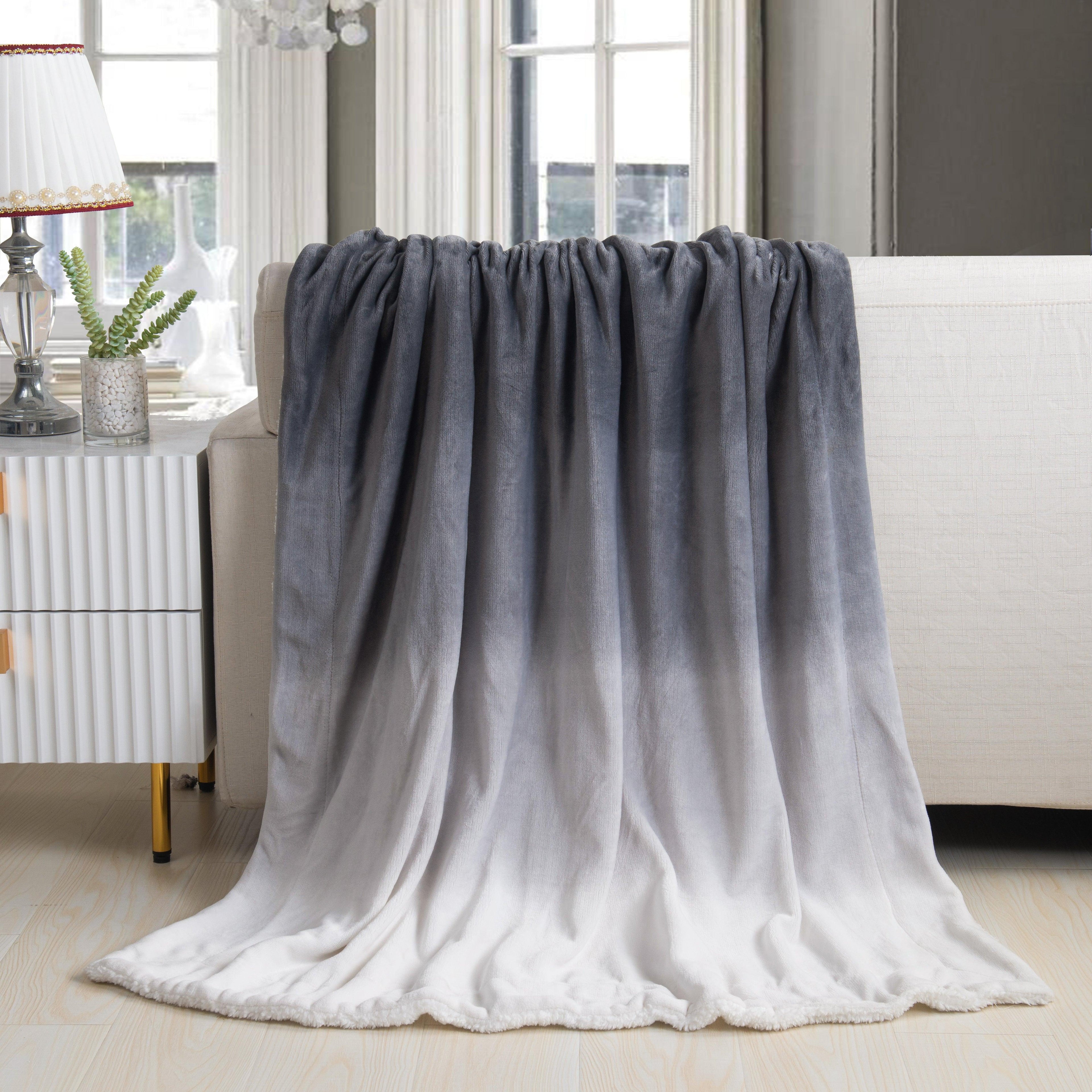 Ombre Printed - Sherpa Backed Plush Throw Blankets - 50 x 60 inches