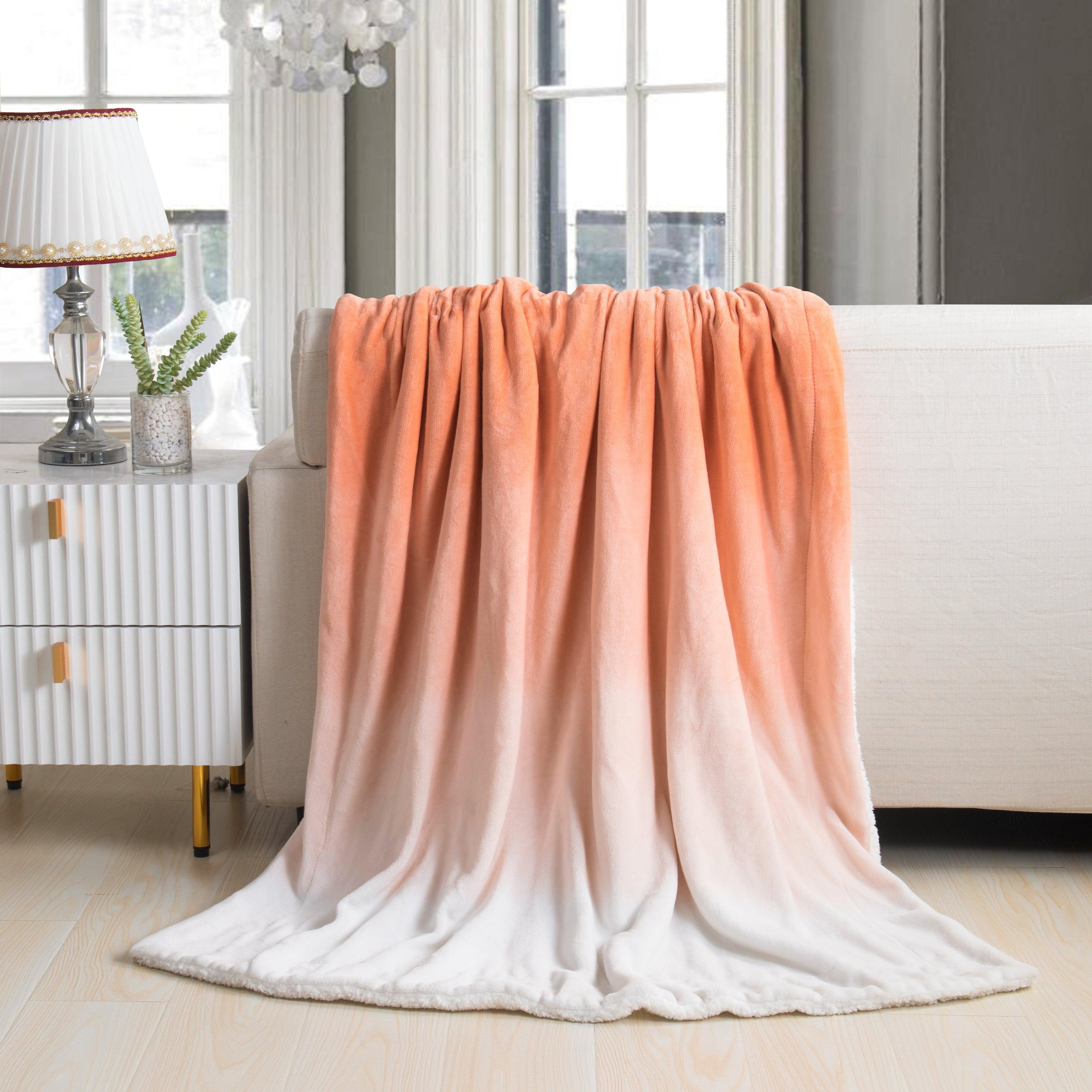 Ombre Printed - Sherpa Backed Plush Throw Blankets - 50 x 60 inches